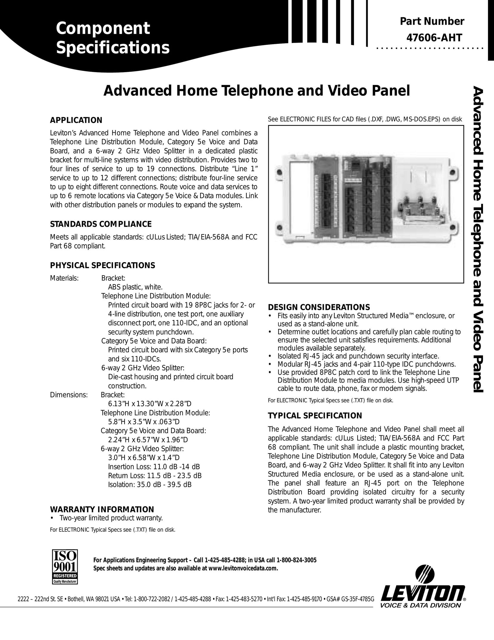 Leviton 47606-AHT Telephone User Manual