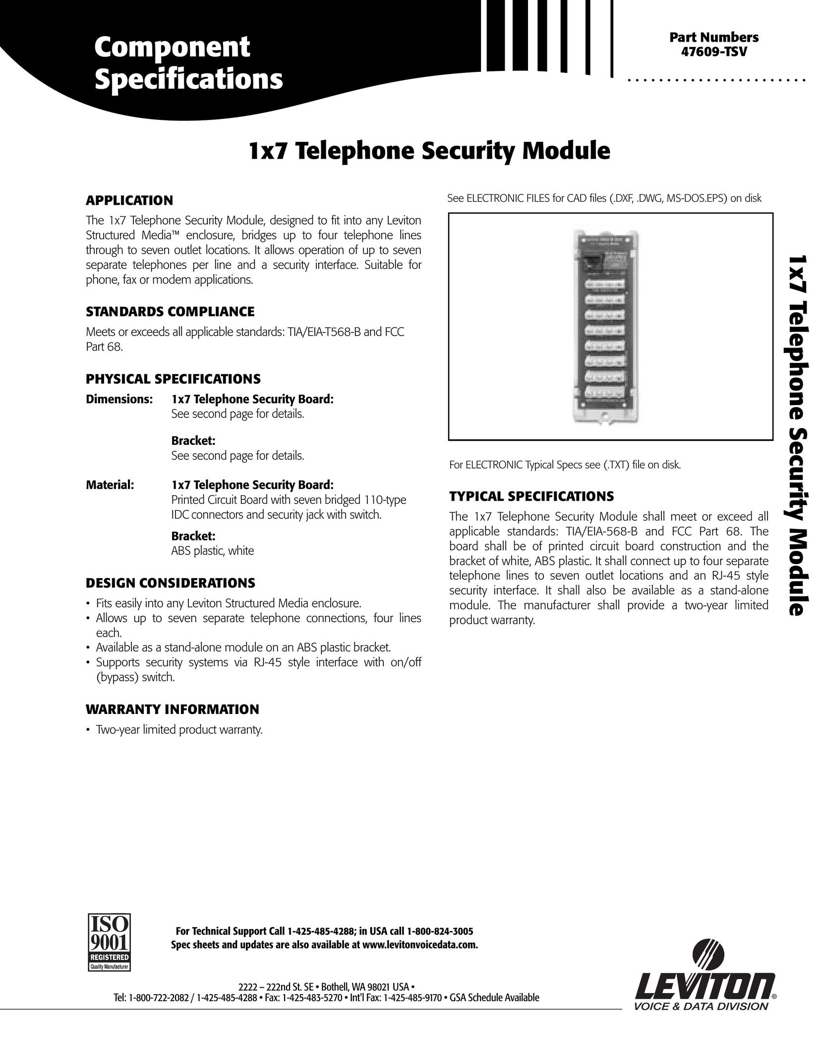 Leviton 47609-TSV Telephone User Manual