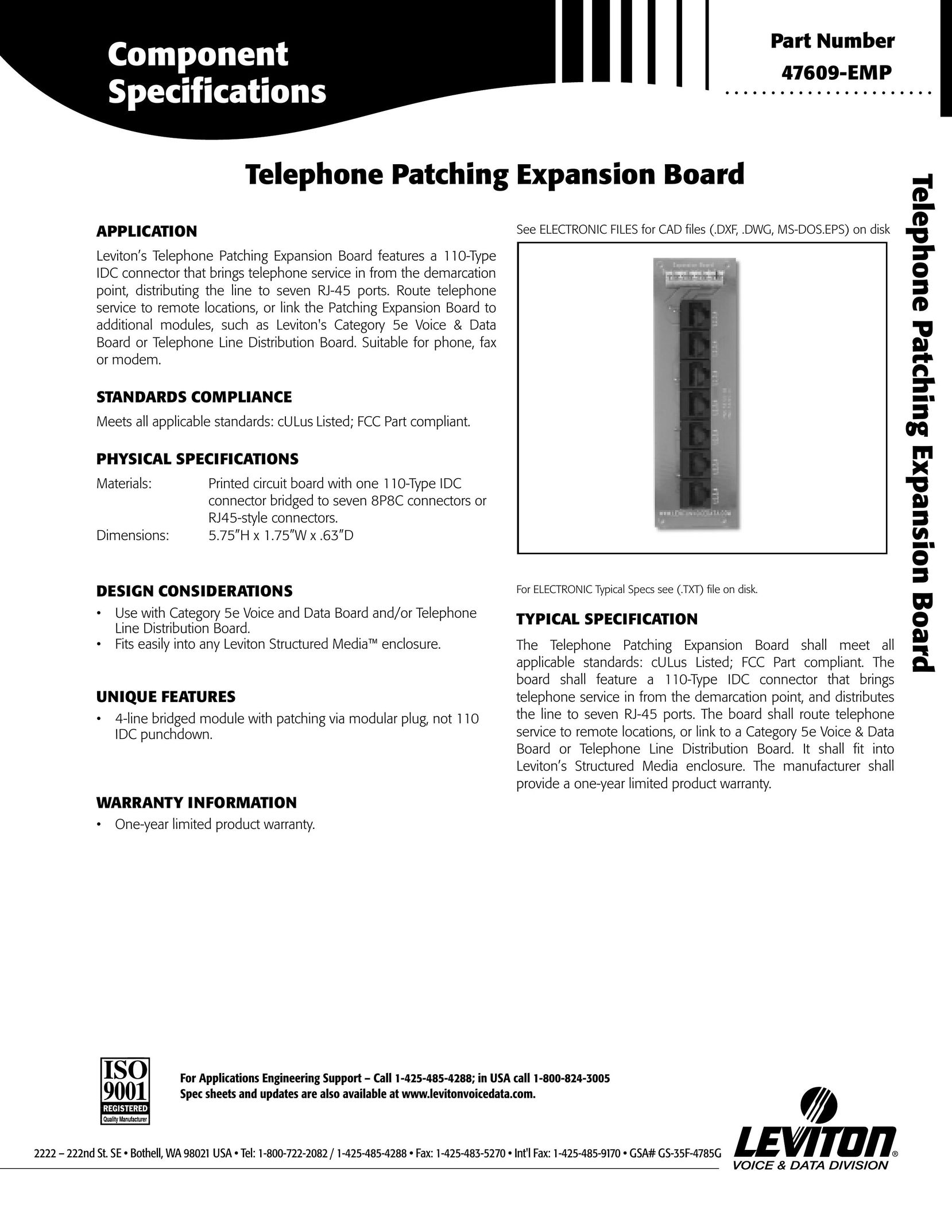 Leviton LE-47609EMP Telephone User Manual