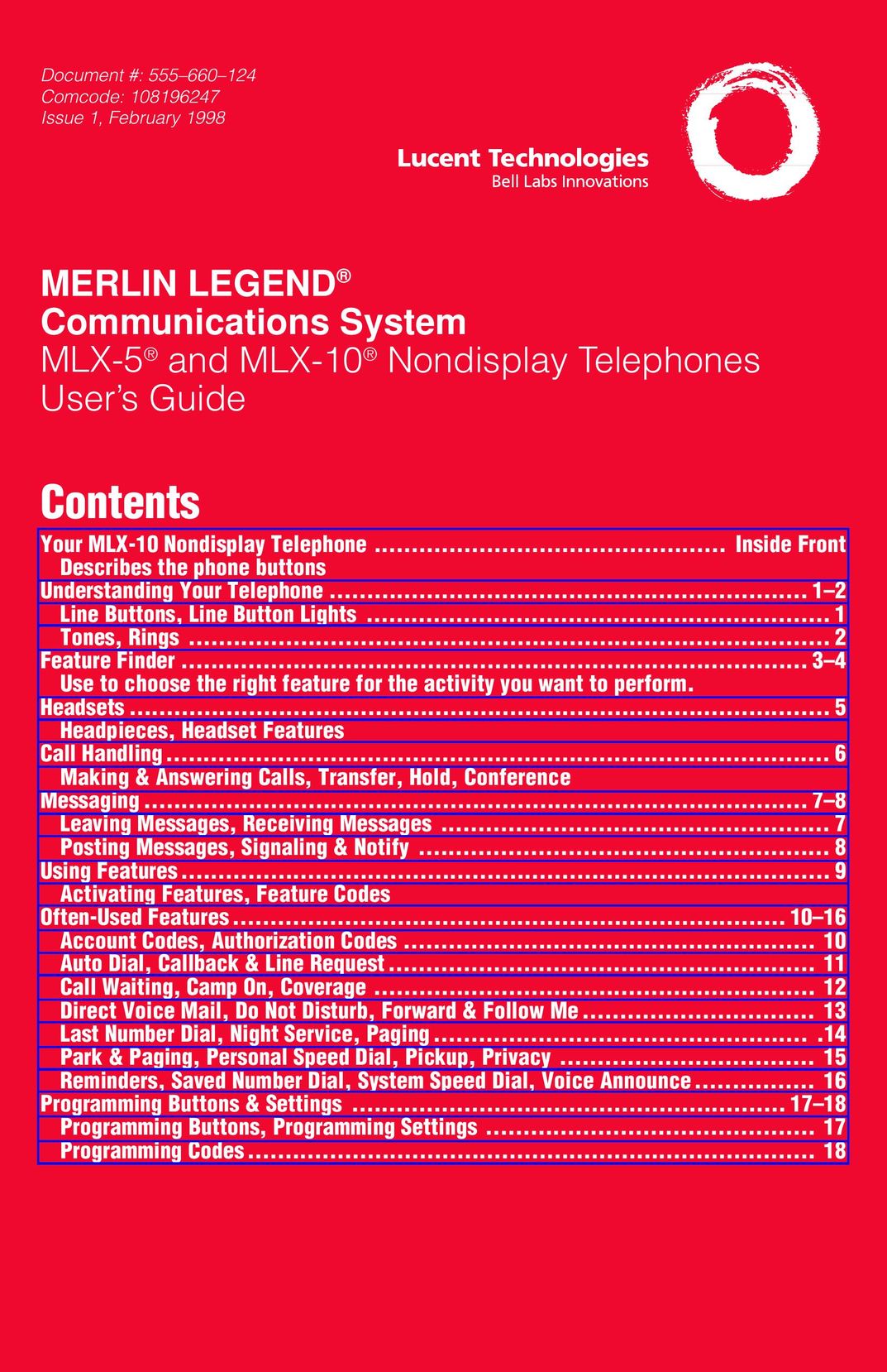 Lucent Technologies MLX-10 Telephone User Manual