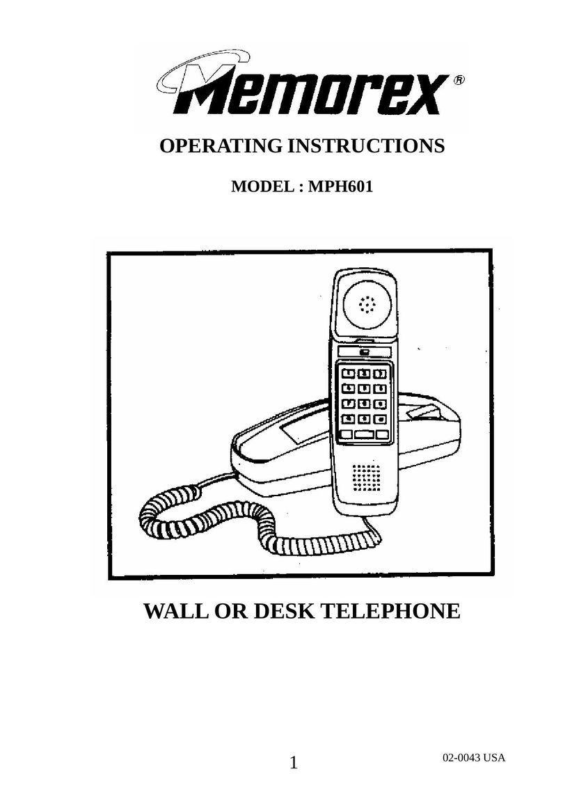 Memorex MPH601 Telephone User Manual