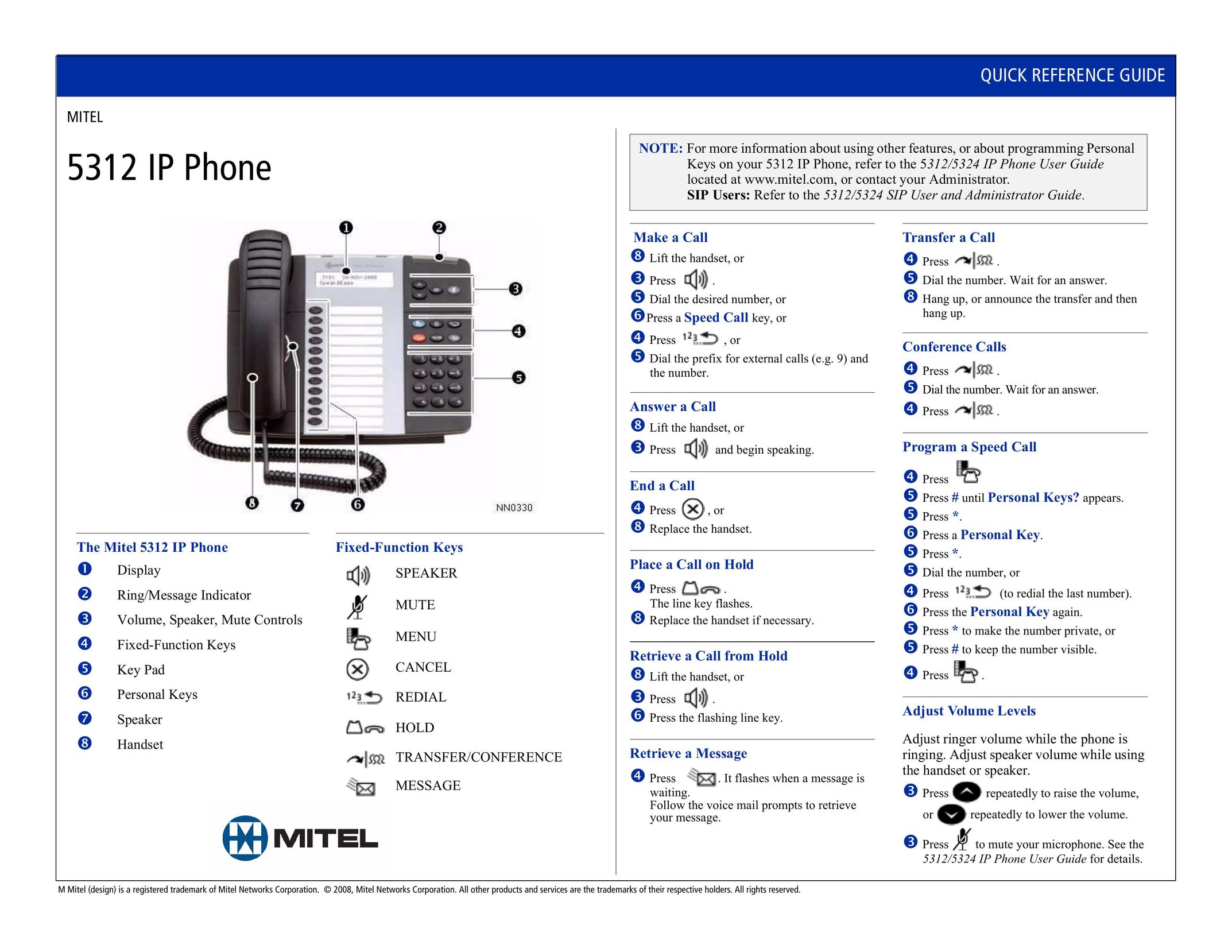 Mitel 5312 Telephone User Manual