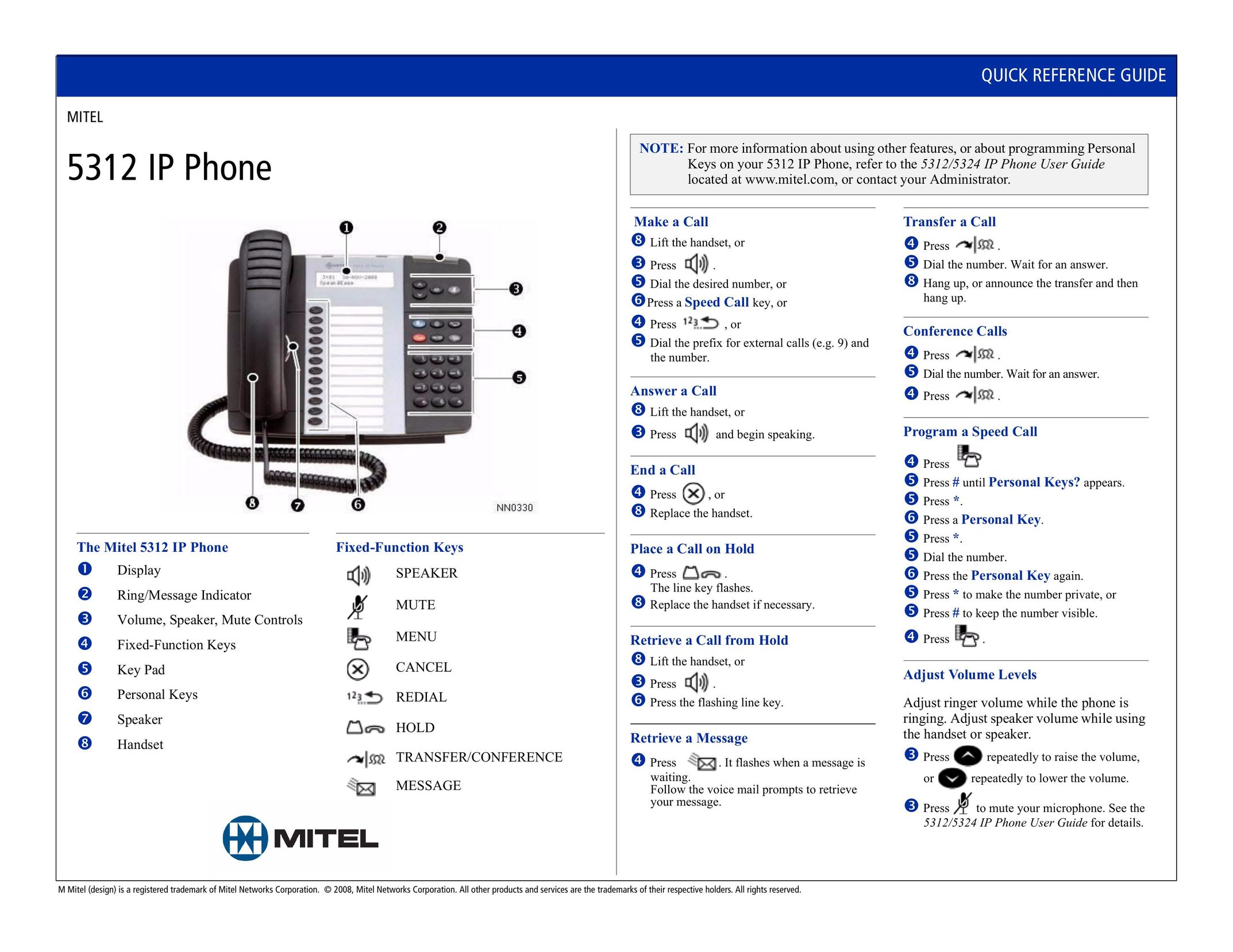 Mitel 5312 IP Phone Telephone User Manual