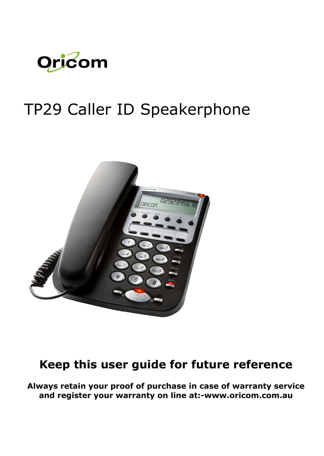 Oricom TP29 Telephone User Manual
