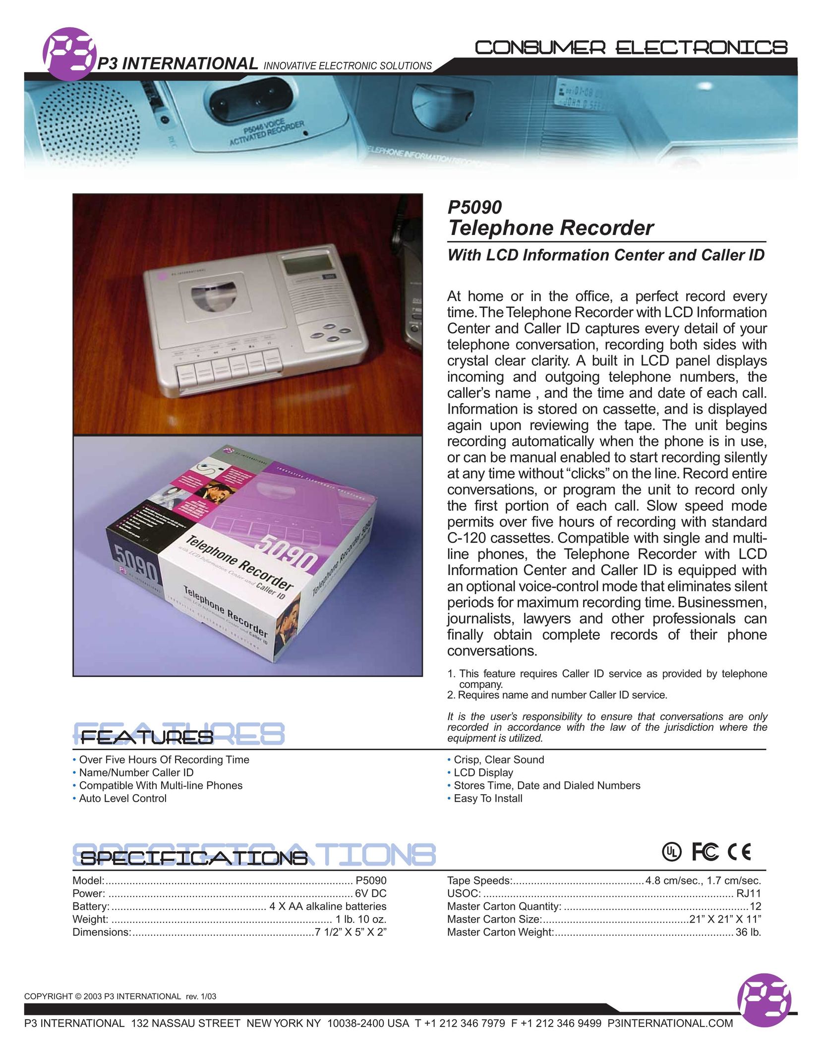 P3 International P5090 Telephone User Manual