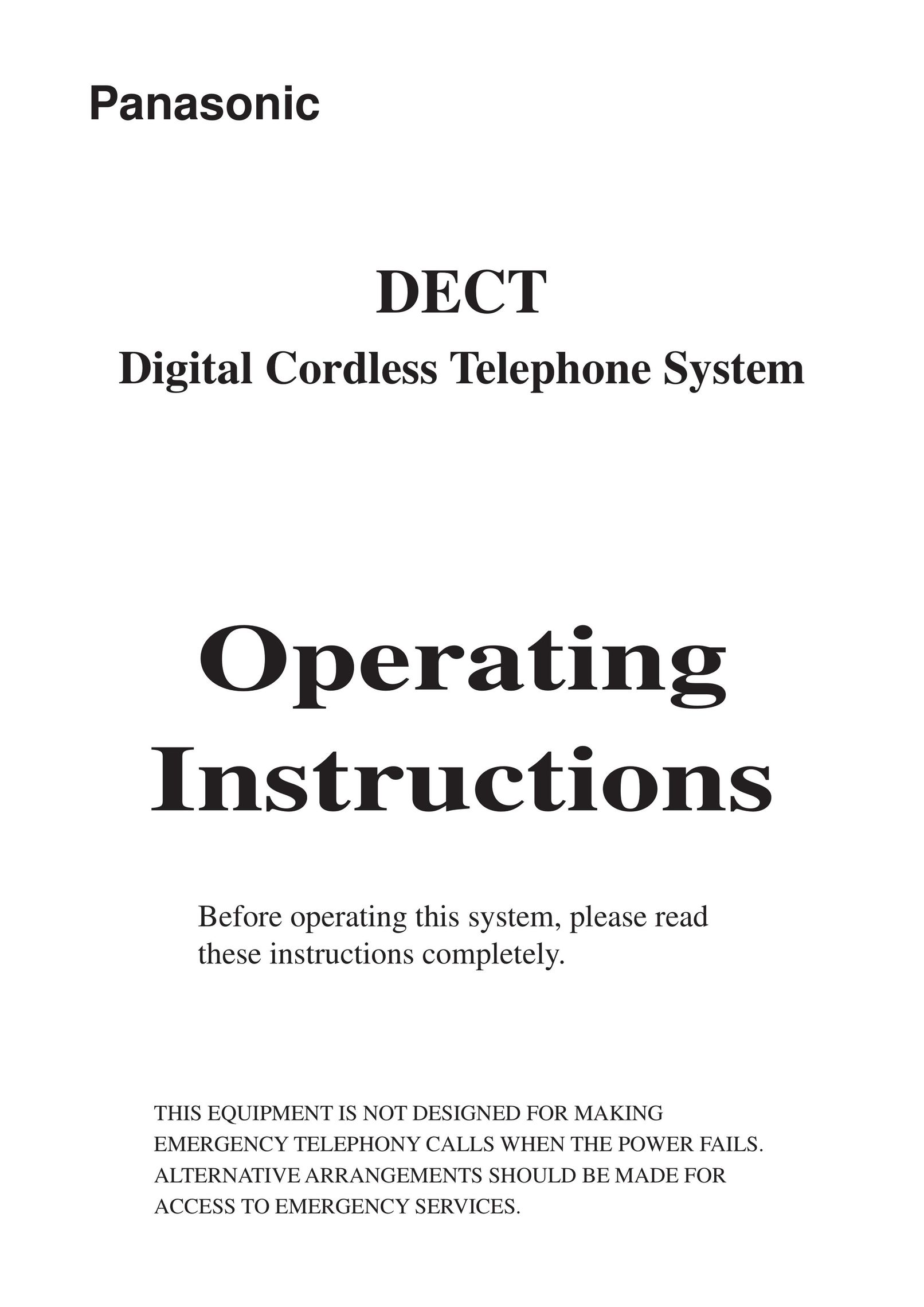 Panasonic Digital Cordless Telephone System Telephone User Manual