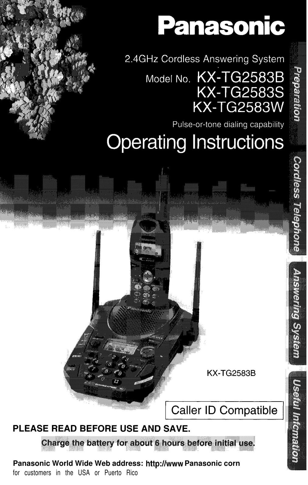 Panasonic KX- TG2583B Telephone User Manual