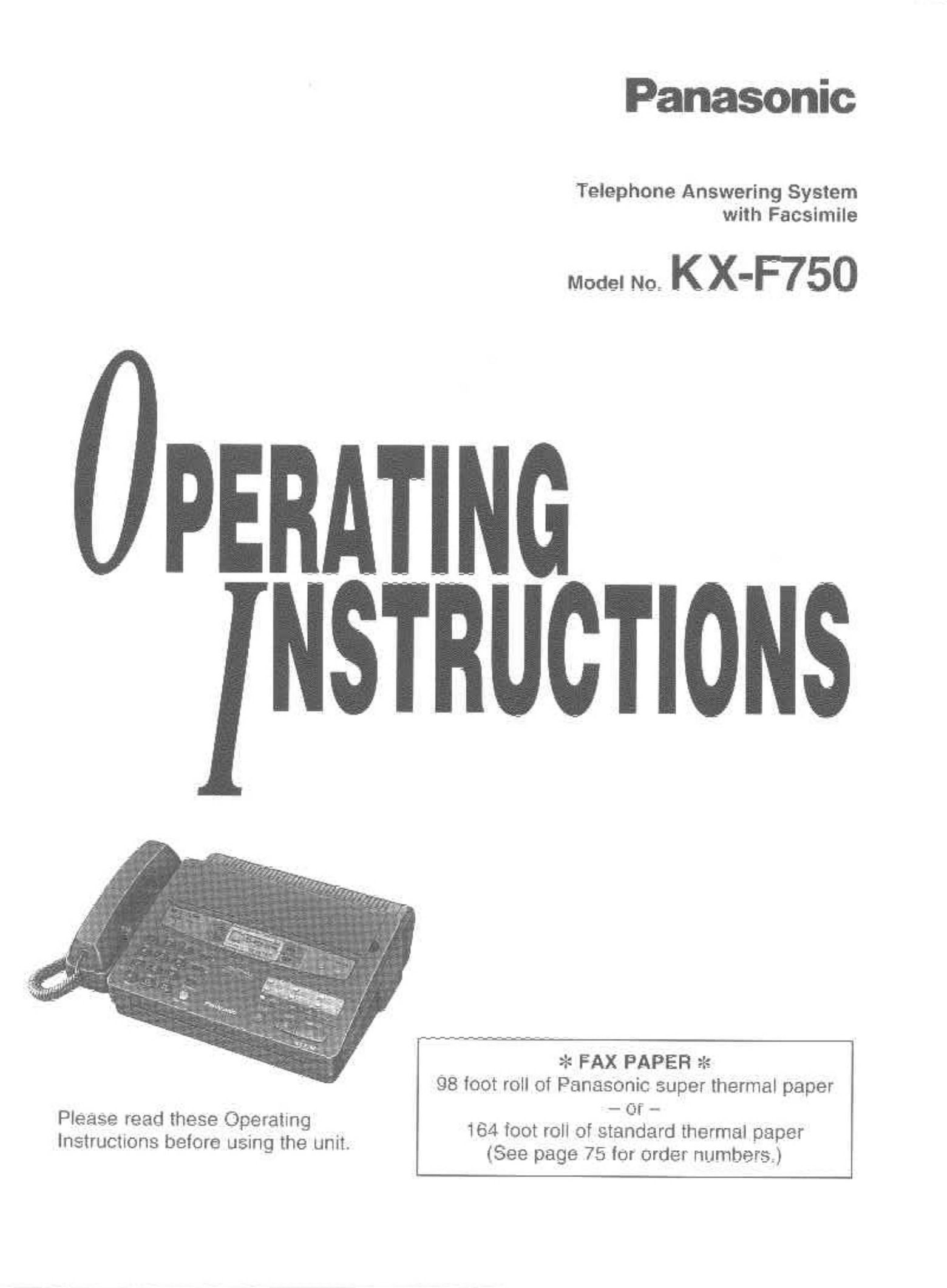 Panasonic KX-F750 Telephone User Manual