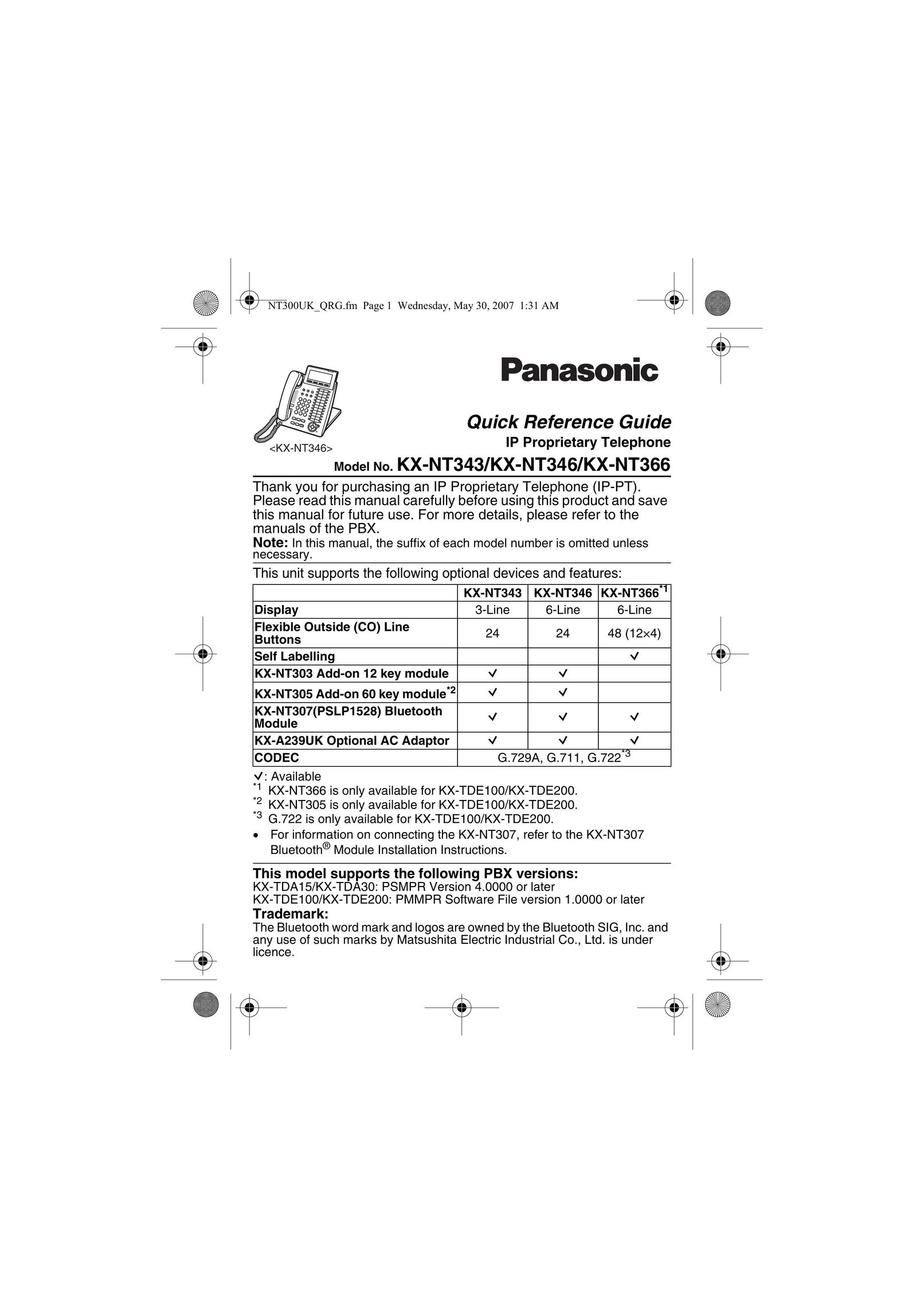 Panasonic KX-NT343/KX-NT346/KX-NT366 Telephone User Manual