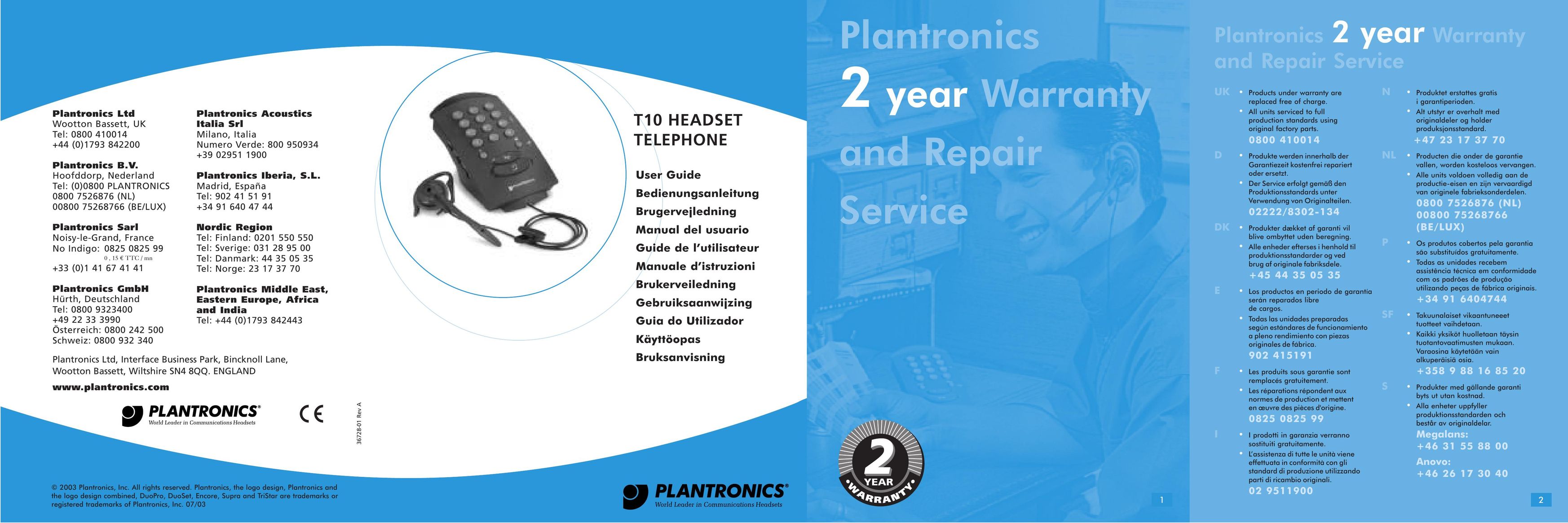 Plantronics T10 Telephone User Manual