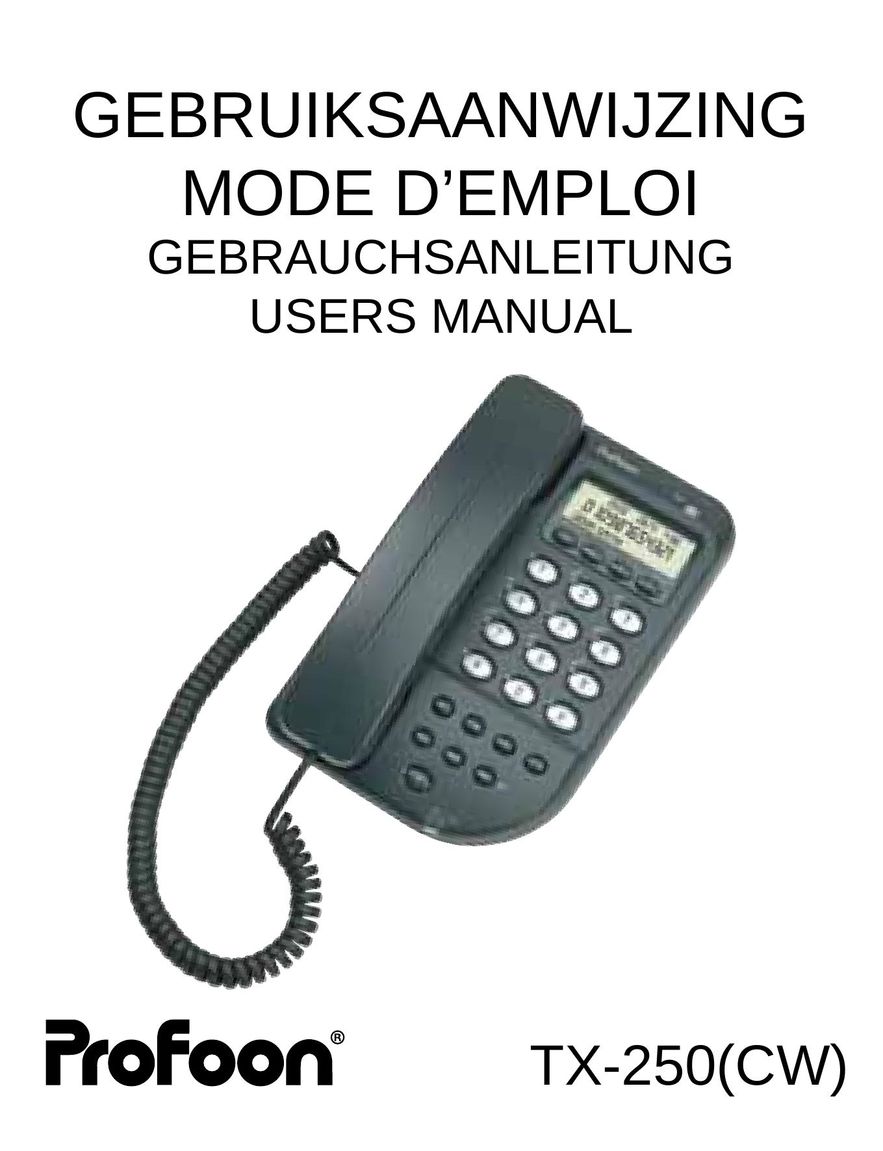 Profoon Telecommunicatie TX-250(CW) Telephone User Manual