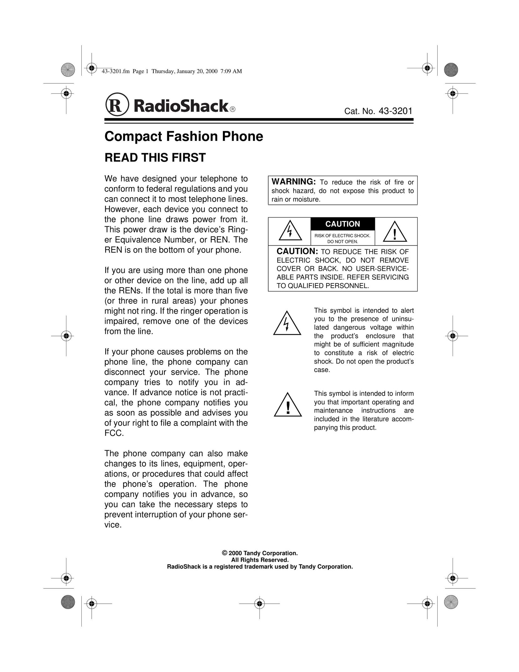 Radio Shack 43-3201 Telephone User Manual