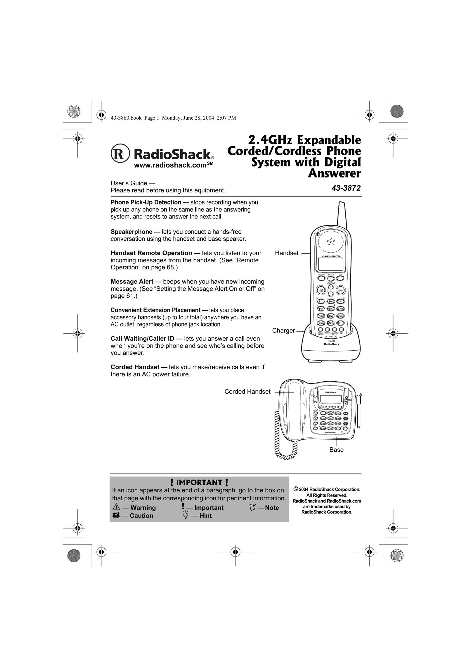 Radio Shack 43-3872 Telephone User Manual
