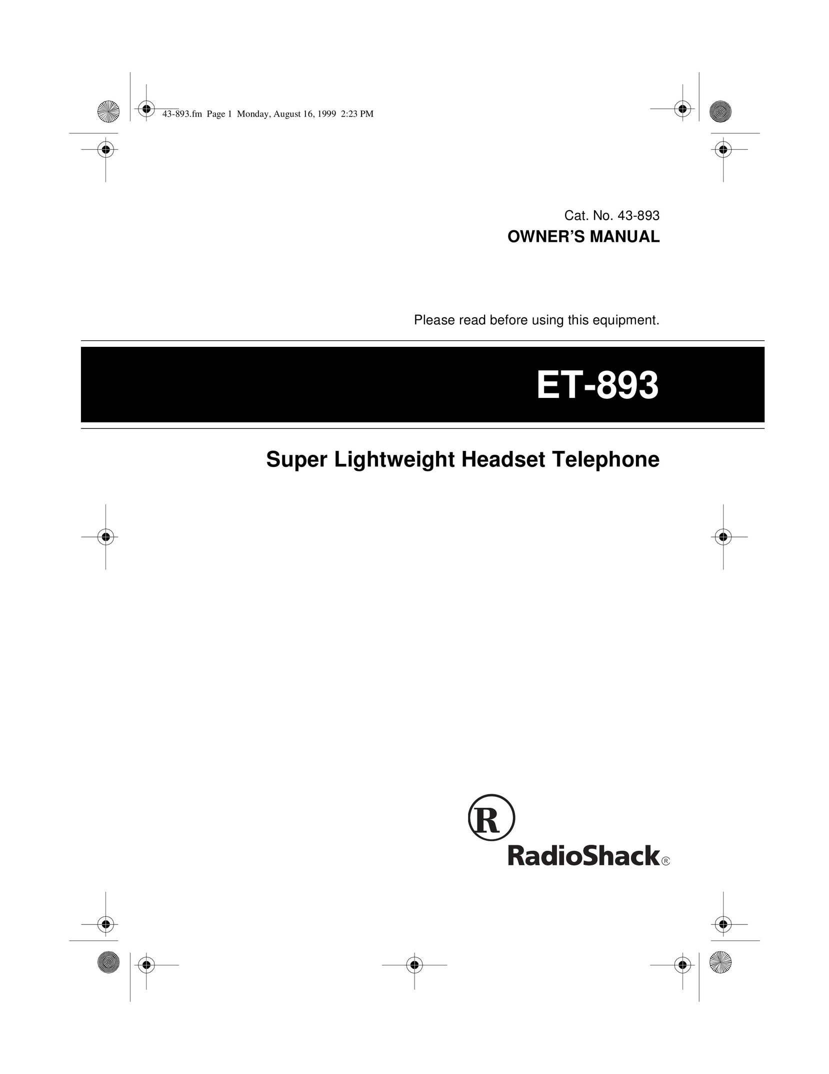 Radio Shack ET-893 Telephone User Manual