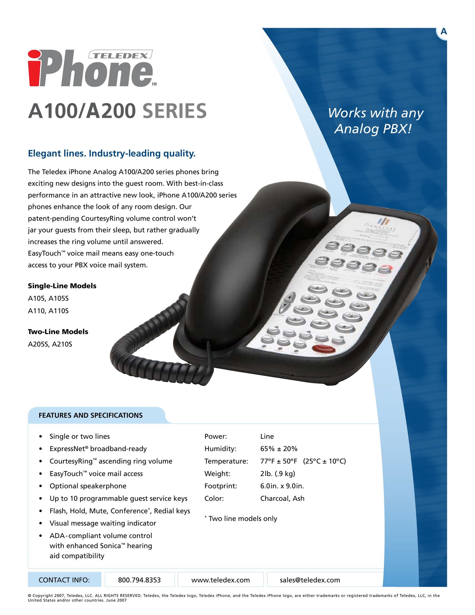 Teledex 200 series Telephone User Manual