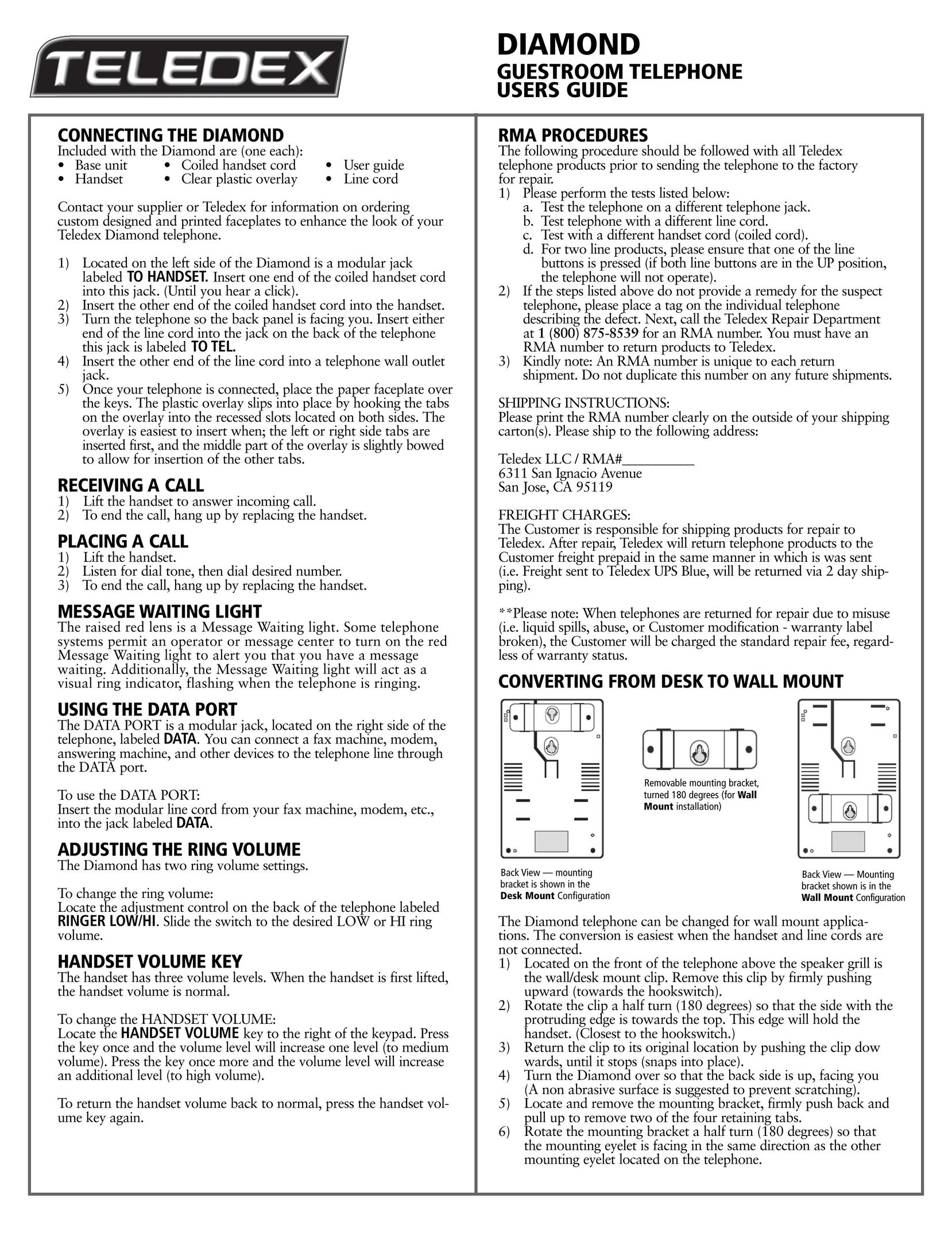 Teledex 606-0420-00A Telephone User Manual