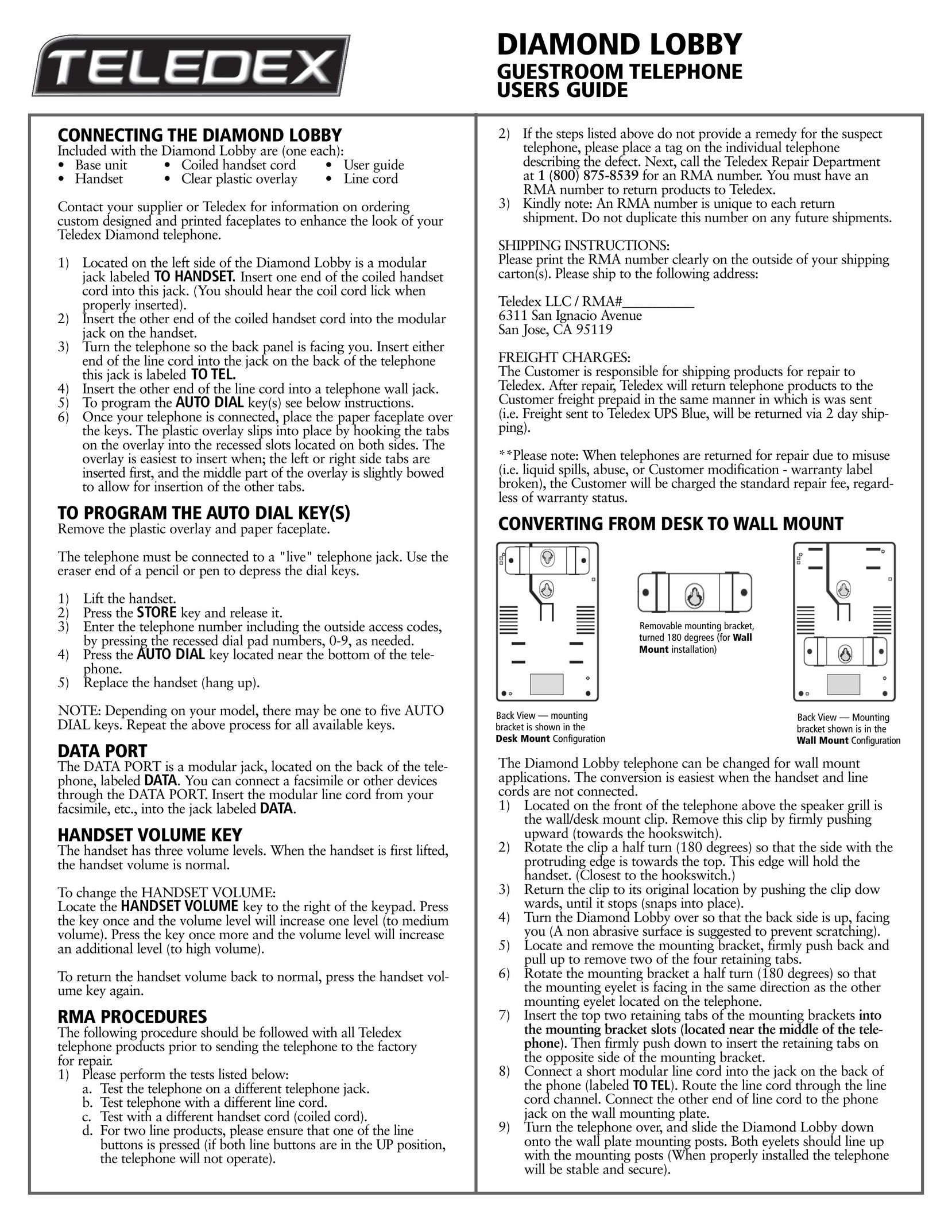 Teledex 606-0421-00A Telephone User Manual