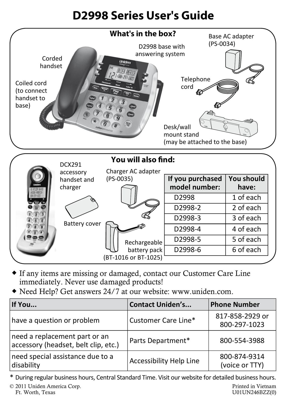 Uniden D2998-5 Telephone User Manual