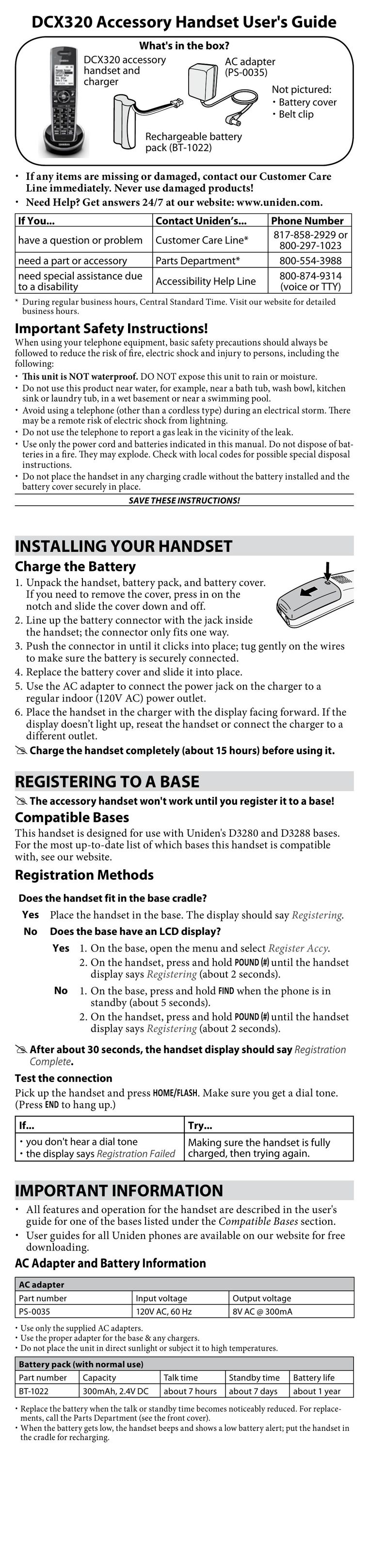 Uniden DCX320 Telephone User Manual