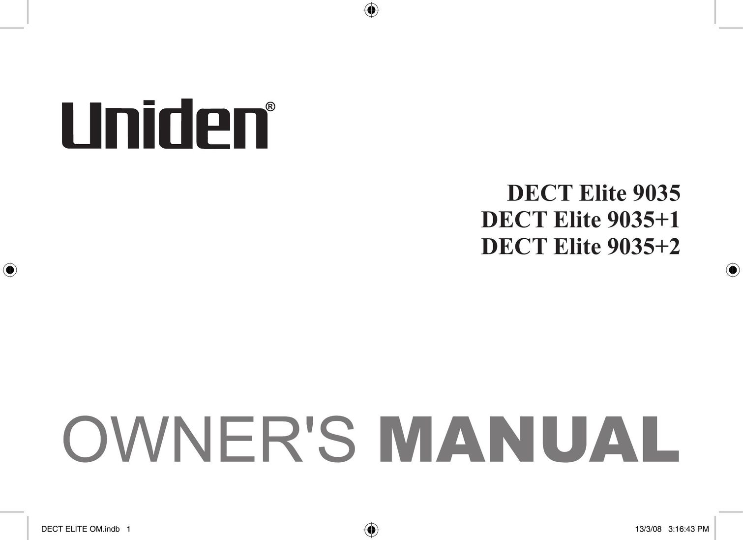 Uniden DECT Elite 9035 Telephone User Manual