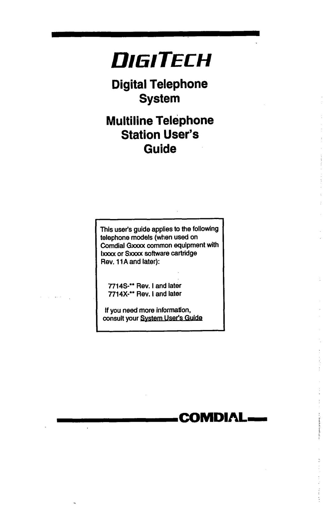 Vertical Communications 7714s Telephone User Manual