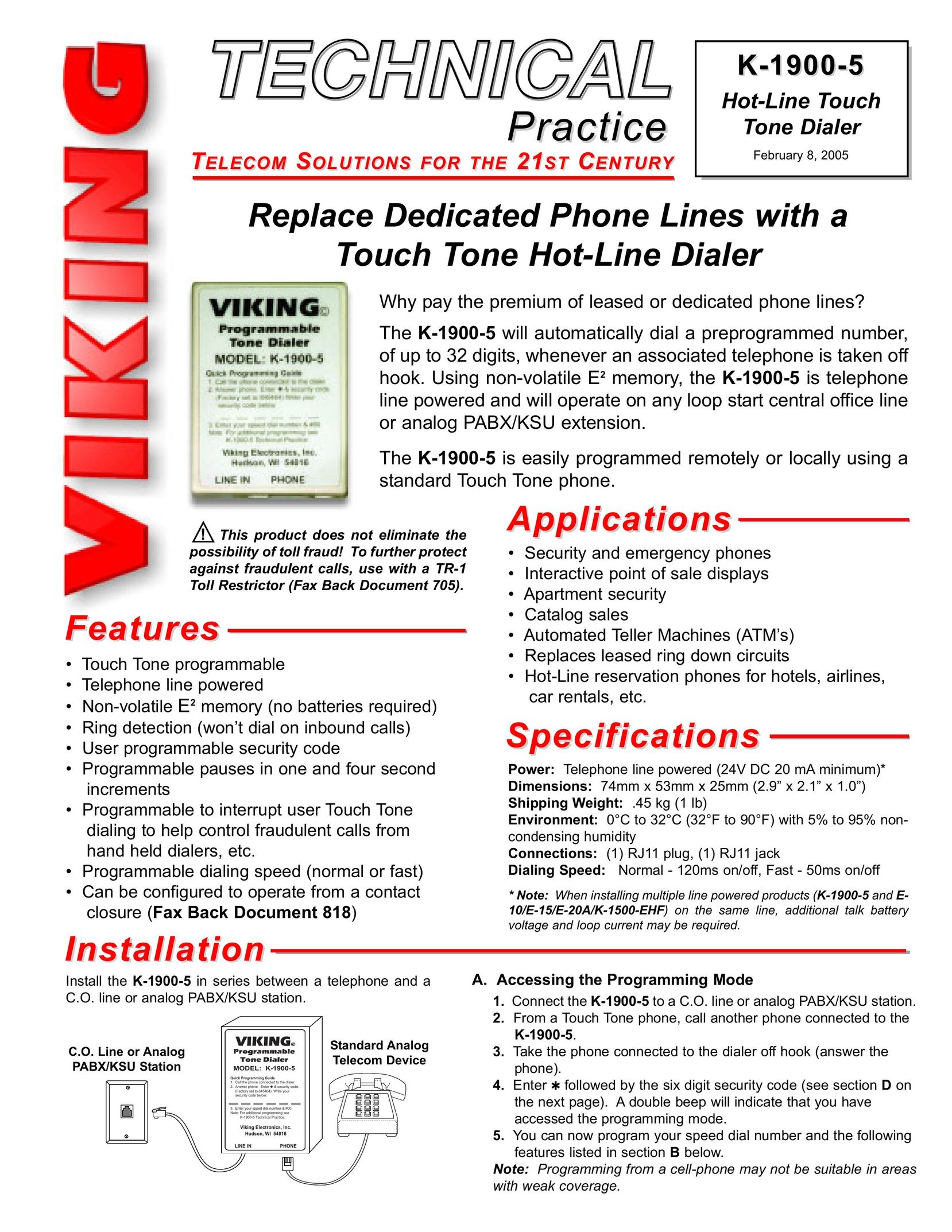 Viking K-1900-5 Telephone User Manual