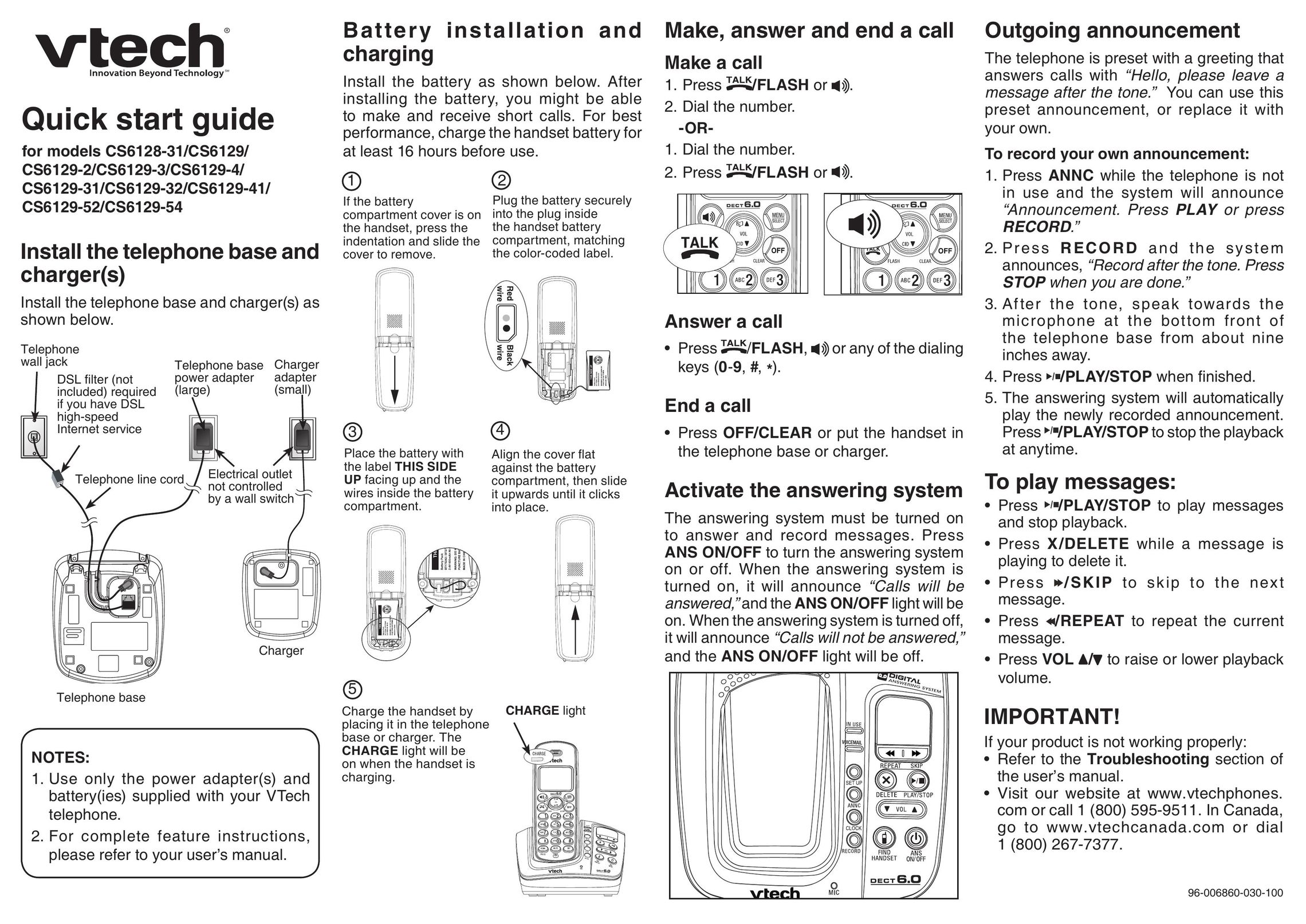 VTech CS6129 Telephone User Manual