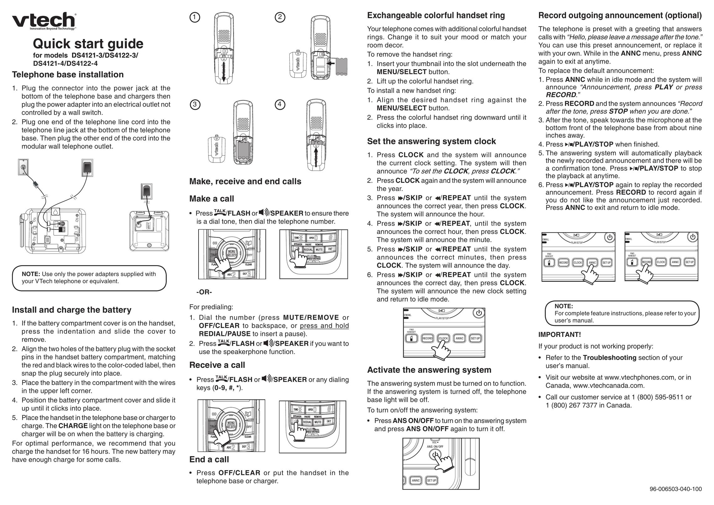 VTech DS4121-4 Telephone User Manual