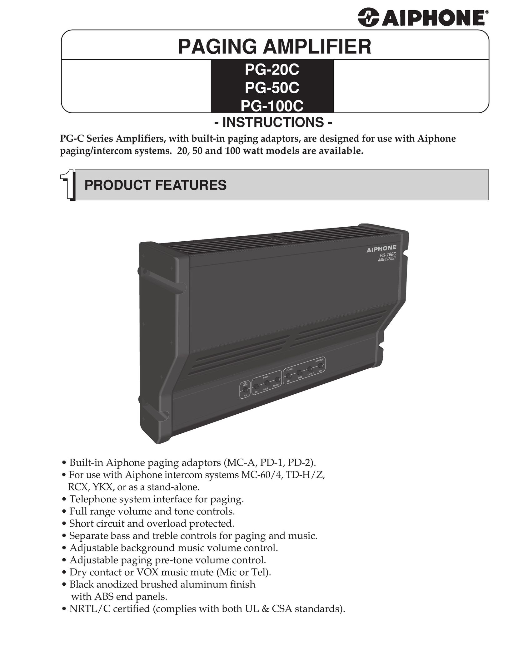 Aiphone PG-100C Telephone Accessories User Manual