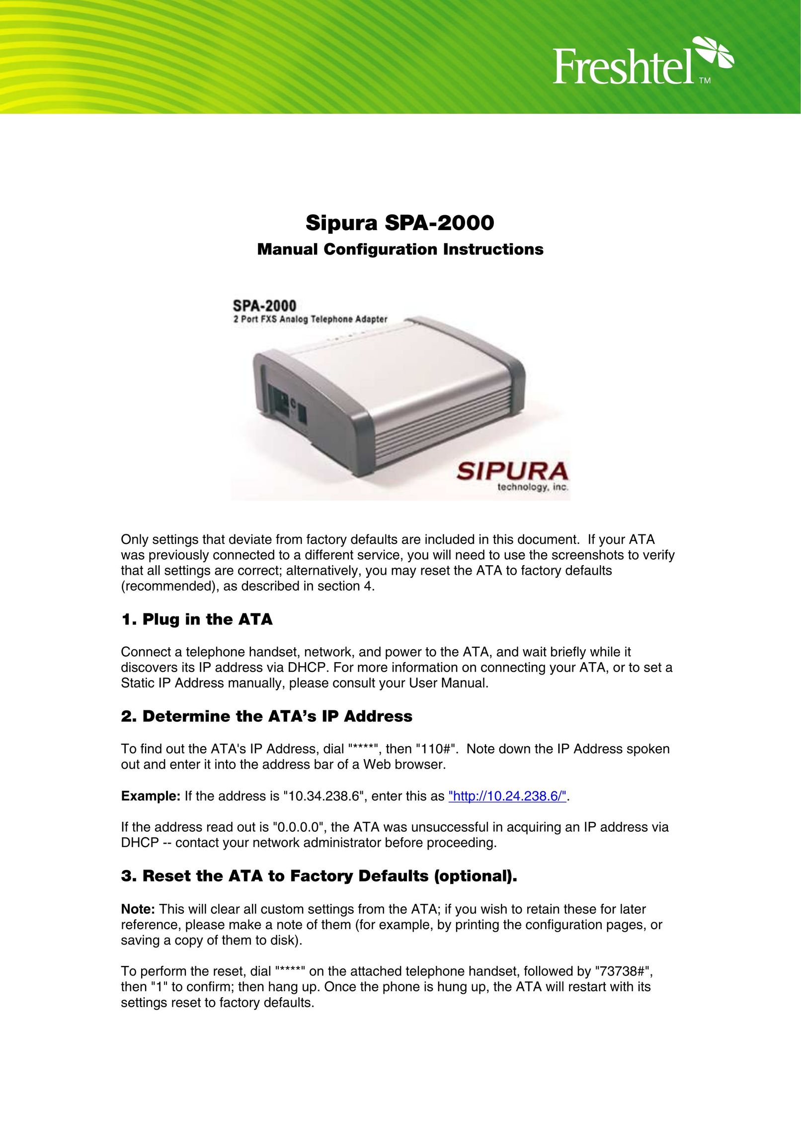 Freshtel Sipura Telephone Accessories User Manual
