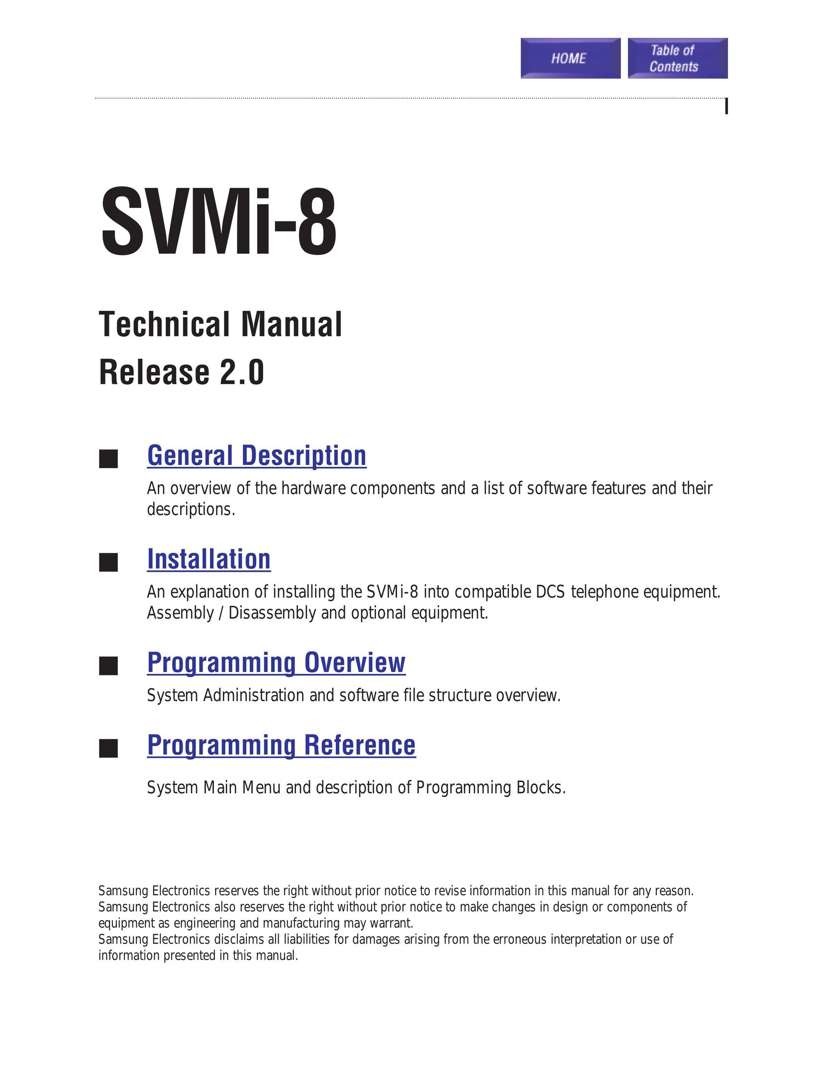 Samsung SVMi-8 Telephone Accessories User Manual