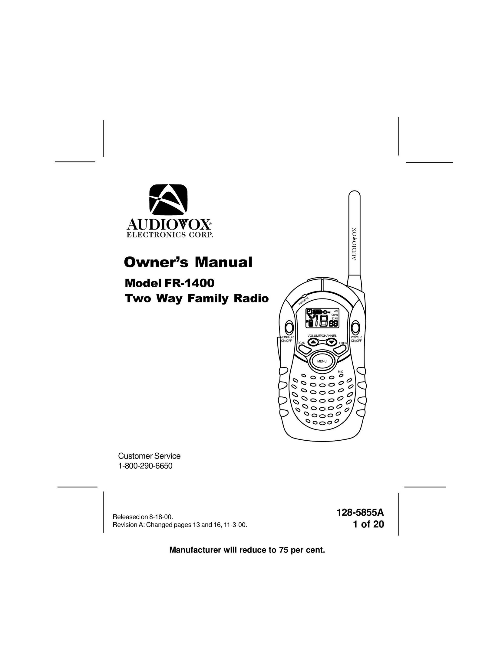 Audiovox FR-1400 Two-Way Radio User Manual