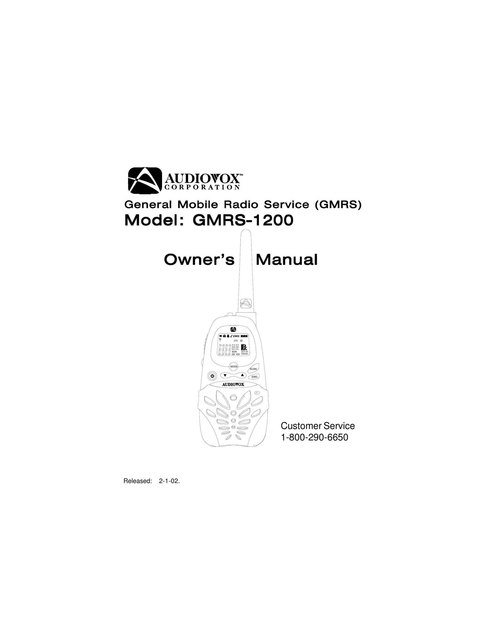 Audiovox GMRS-1200 Two-Way Radio User Manual