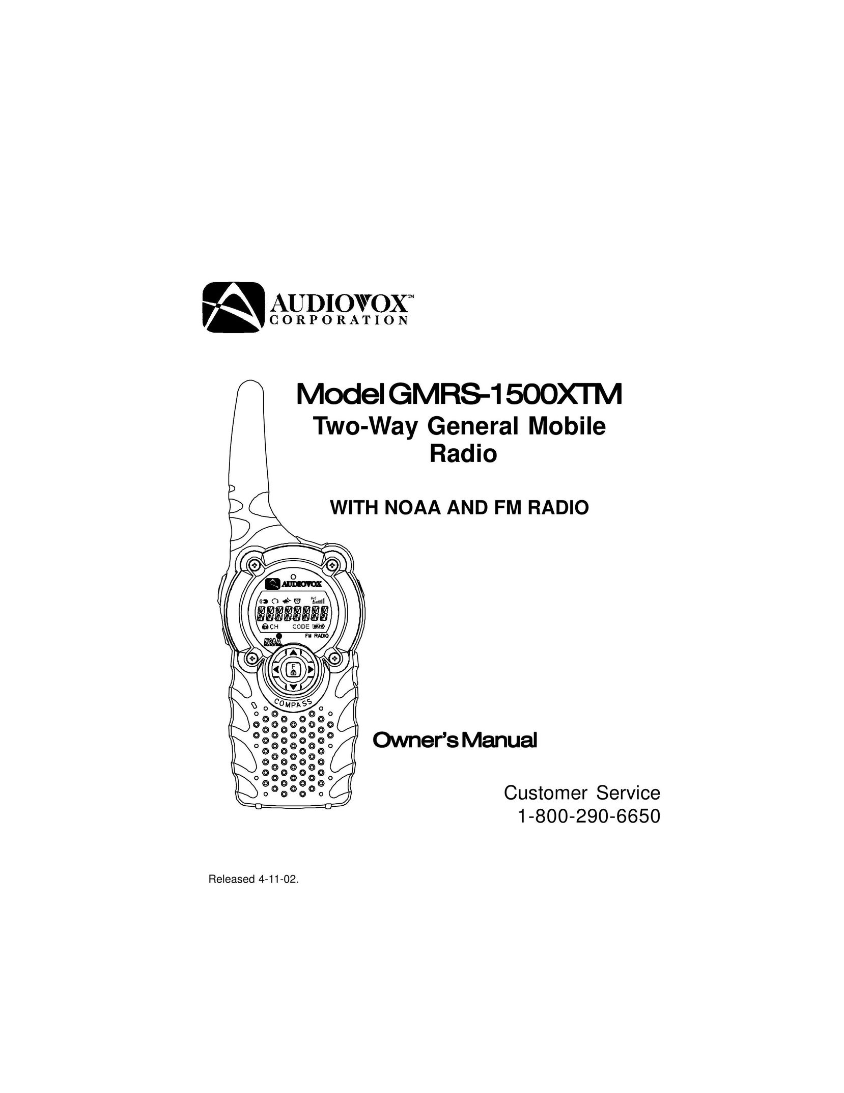 Audiovox GMRS-1500 Two-Way Radio User Manual