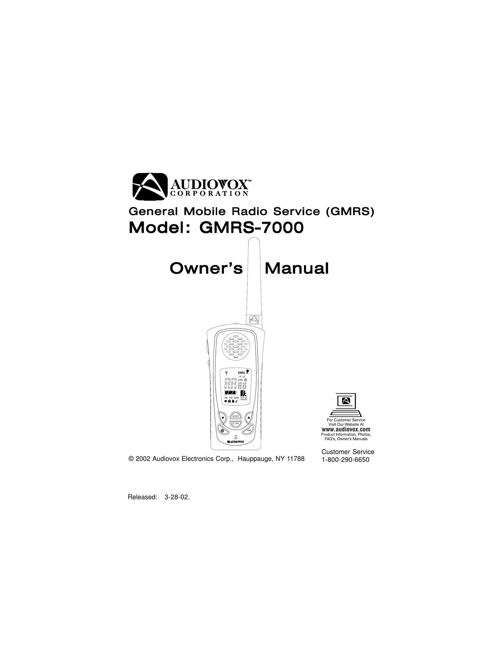 Audiovox GMRS-7000 Two-Way Radio User Manual