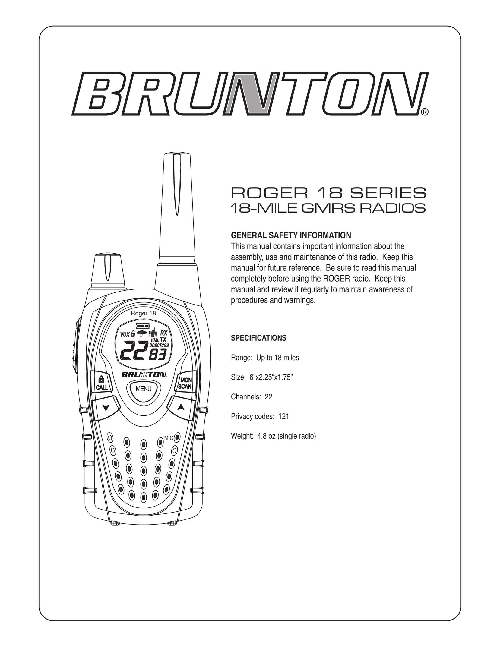 Brunton ROGER 18 SERIES Two-Way Radio User Manual