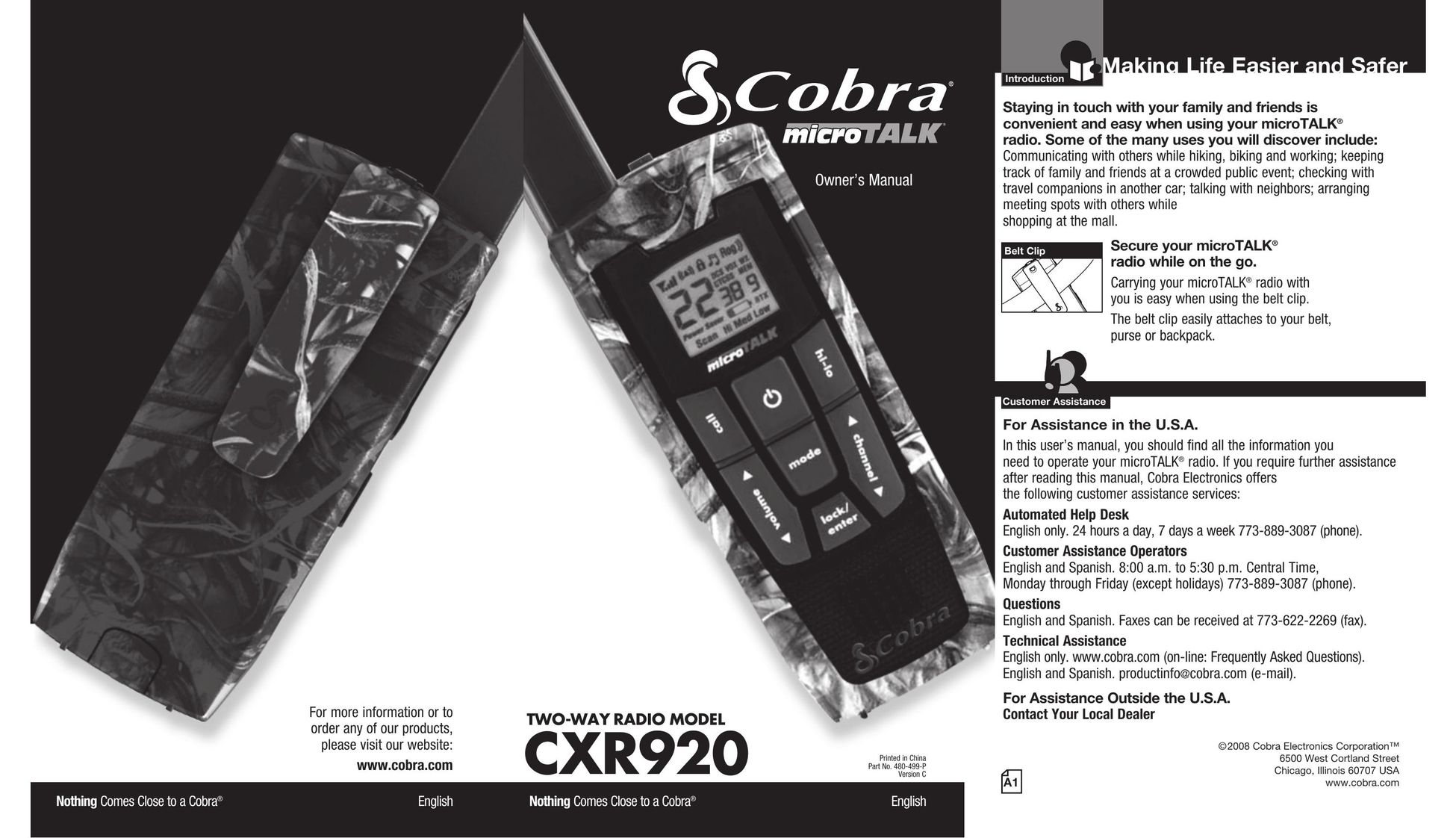 Cobra Digital CXR920 Two-Way Radio User Manual