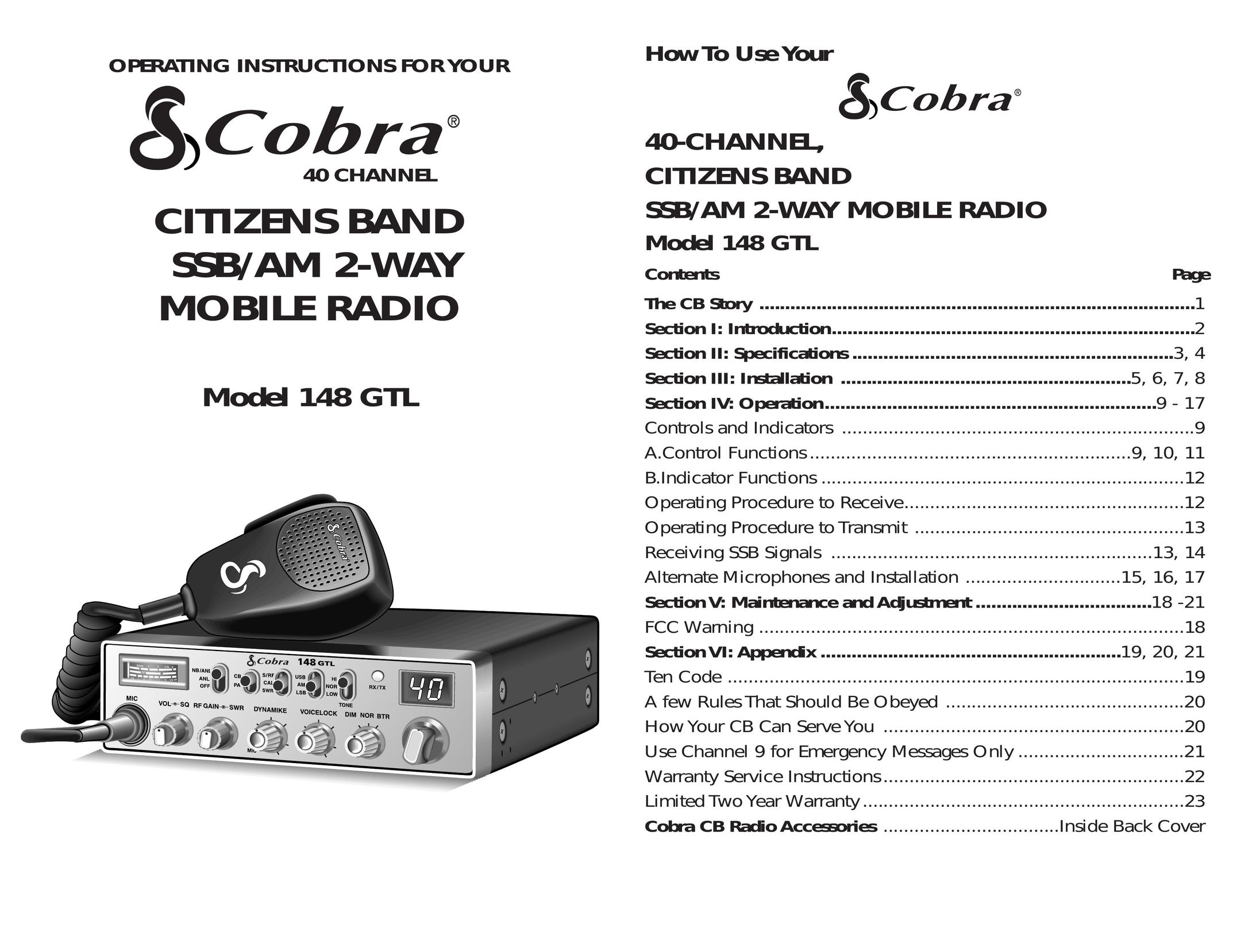 Cobra Electronics 148 GTL Two-Way Radio User Manual