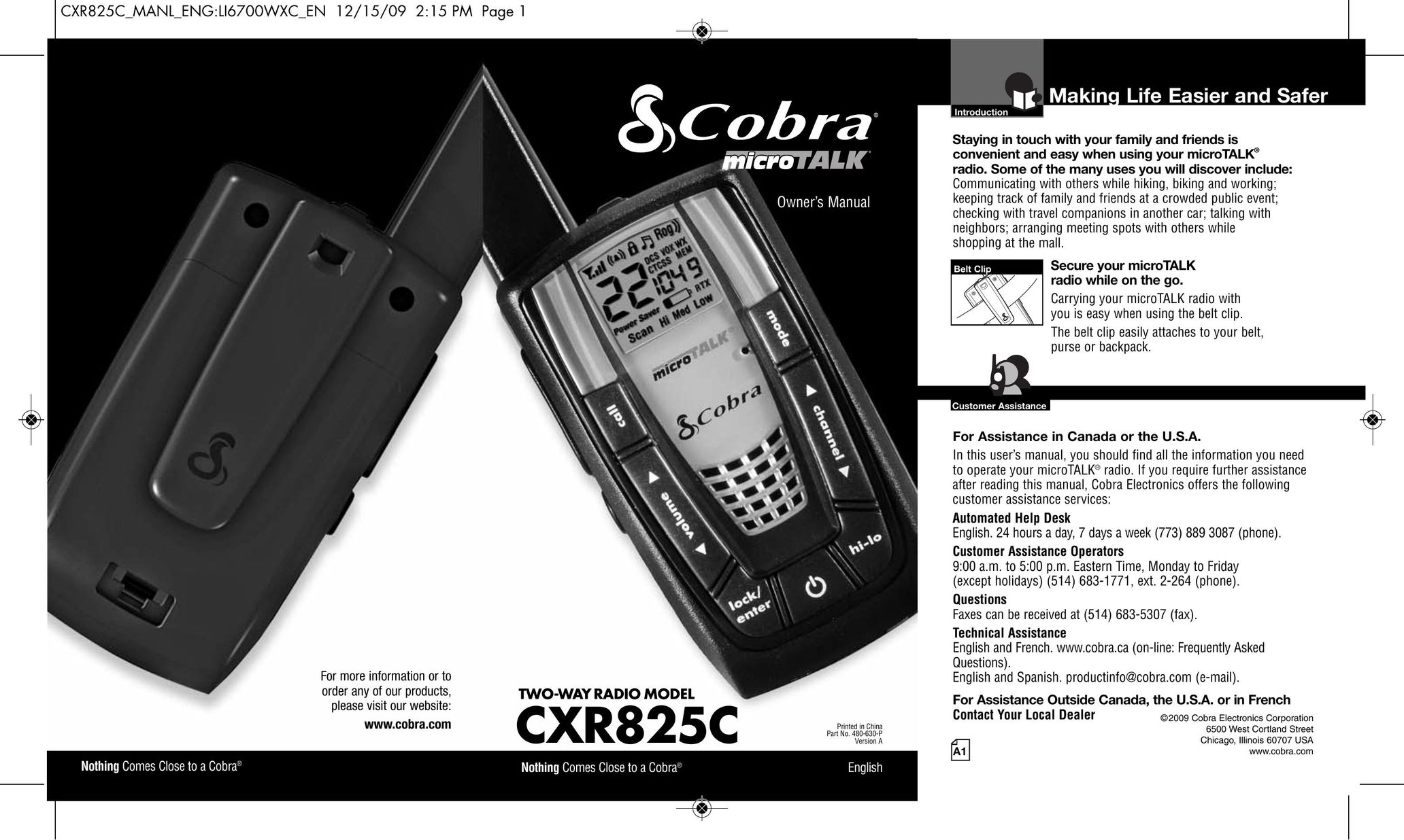 Cobra Electronics CXR825C Two-Way Radio User Manual