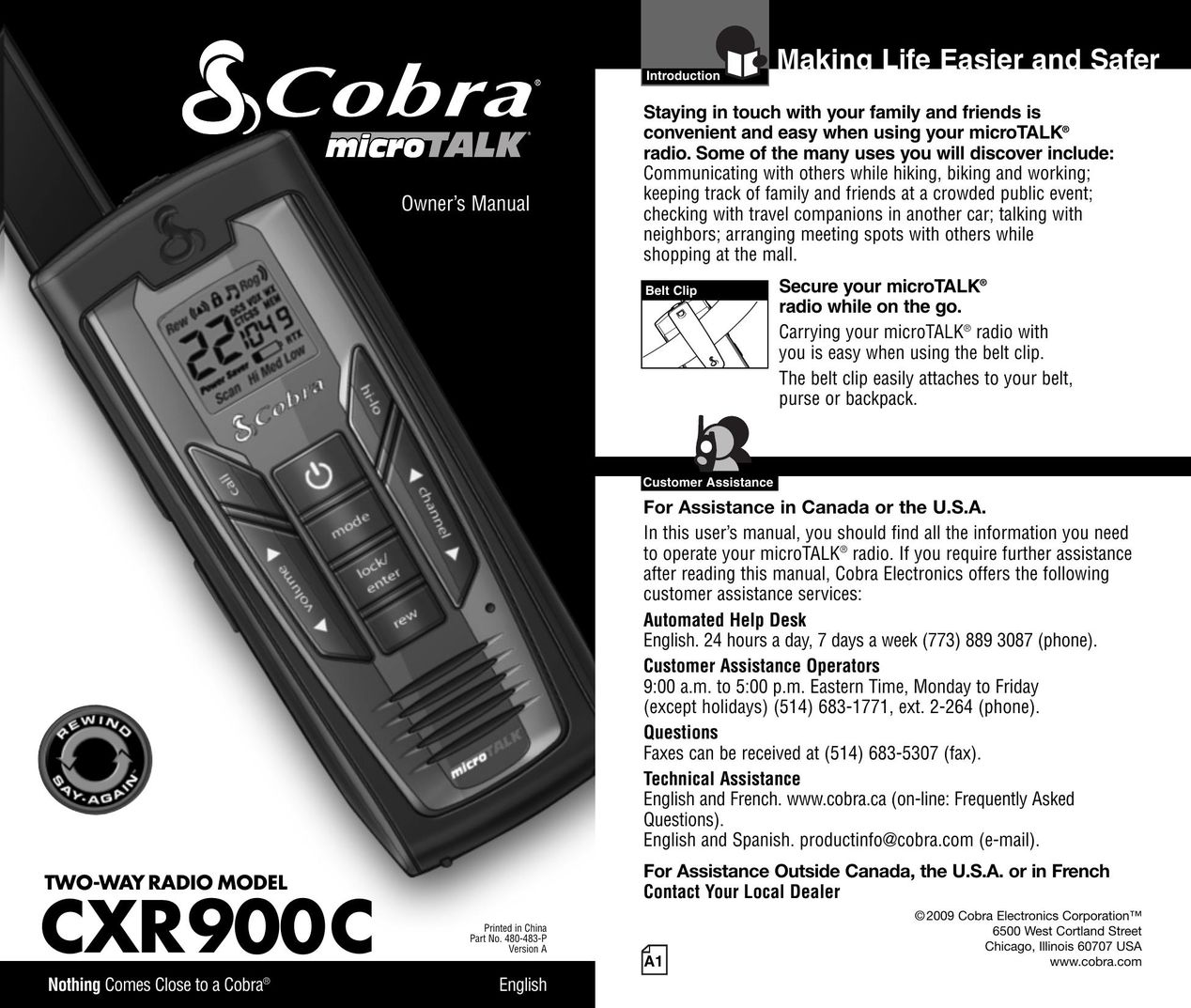 Cobra Electronics CXR900C Two-Way Radio User Manual