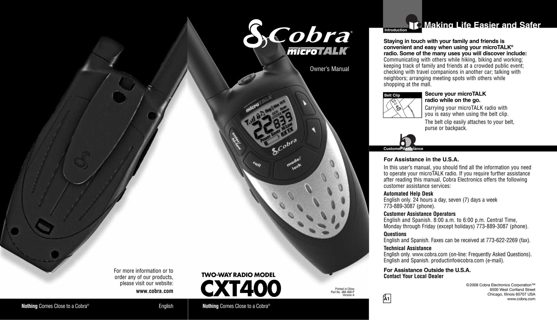 Cobra Electronics CXT400 Two-Way Radio User Manual