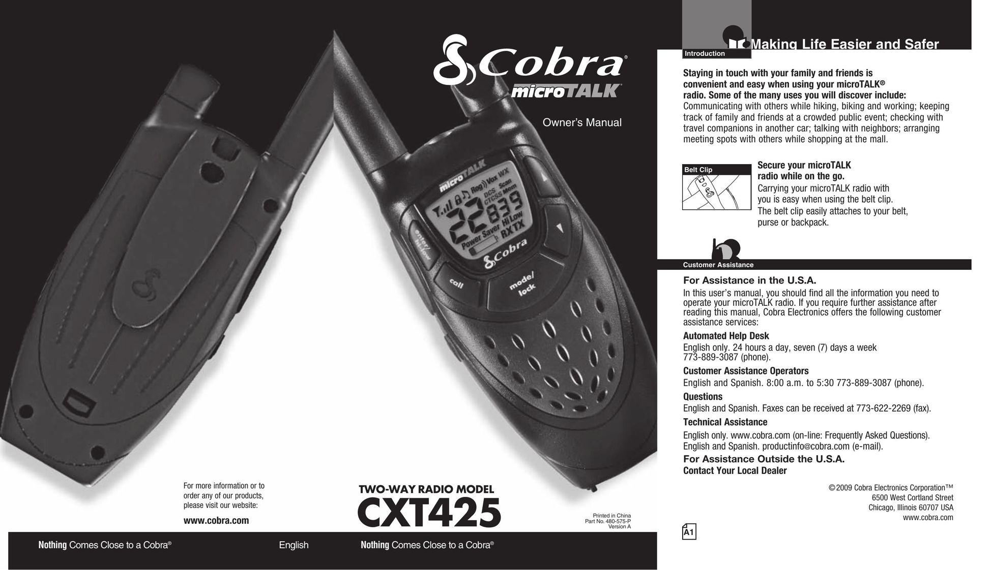 Cobra Electronics CXT425 Two-Way Radio User Manual