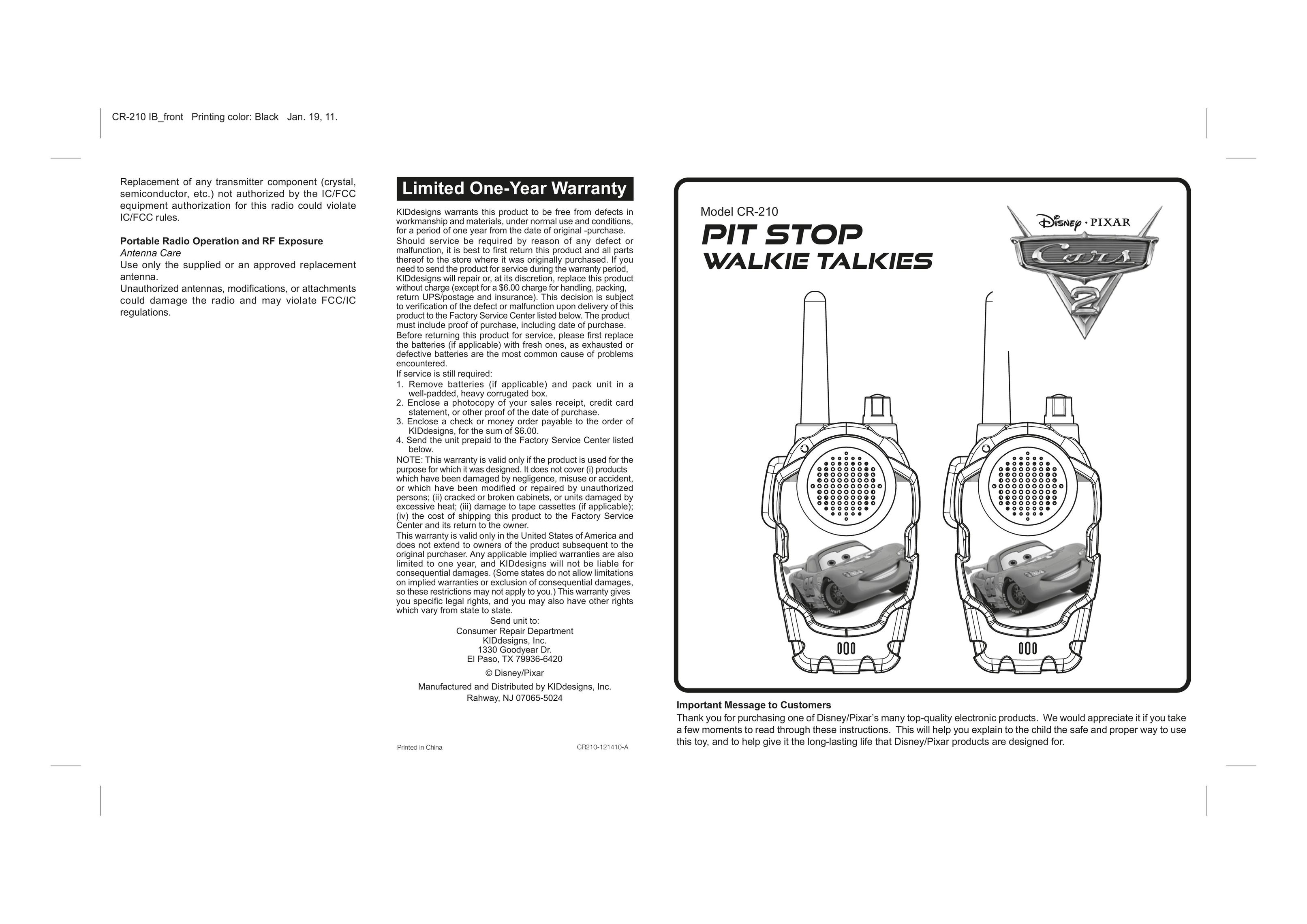 Disney CR-210 Two-Way Radio User Manual