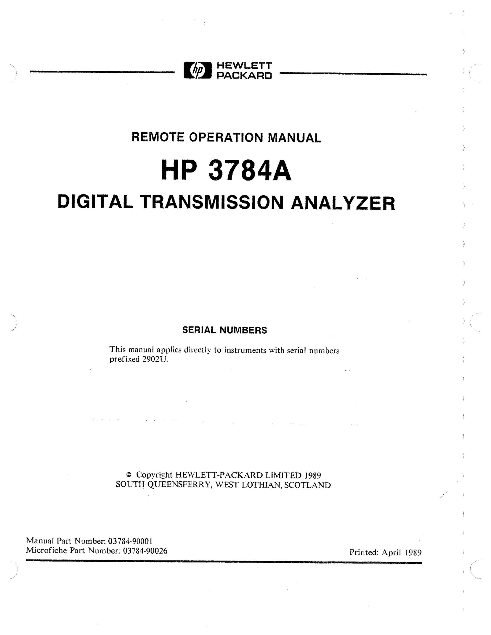 HP (Hewlett-Packard) HP3784A Two-Way Radio User Manual