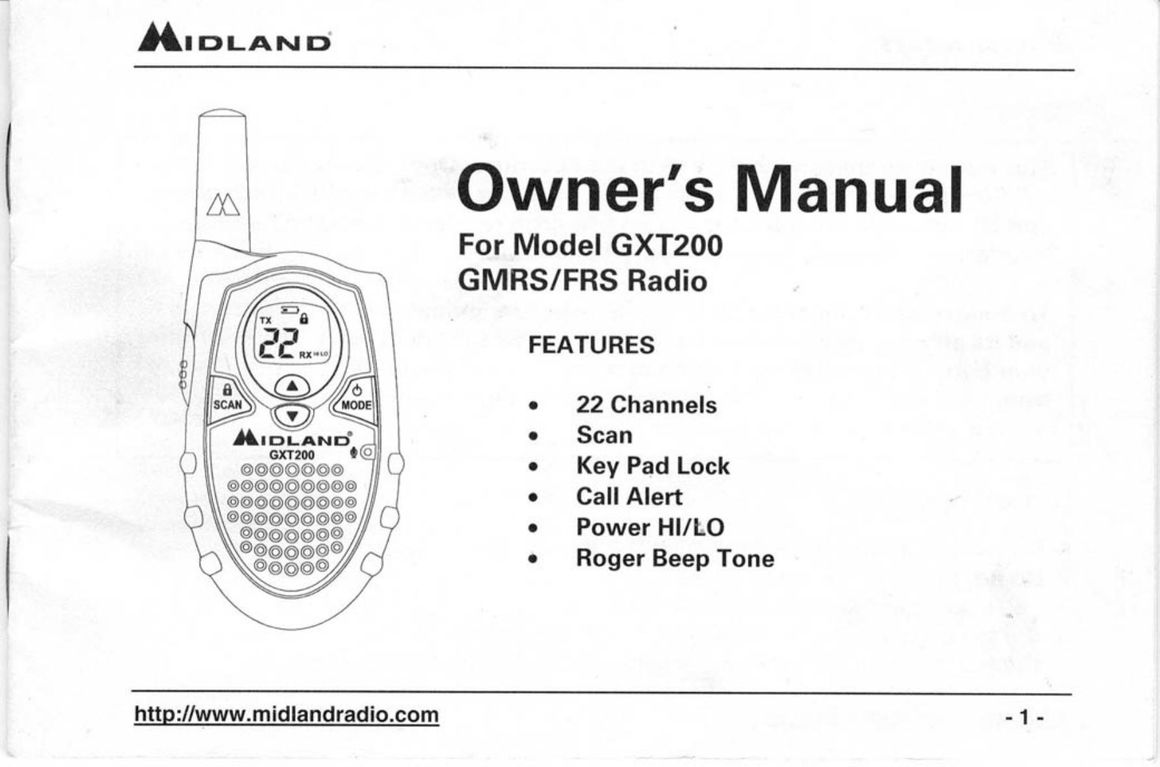 Midland Radio GXT200 Two-Way Radio User Manual