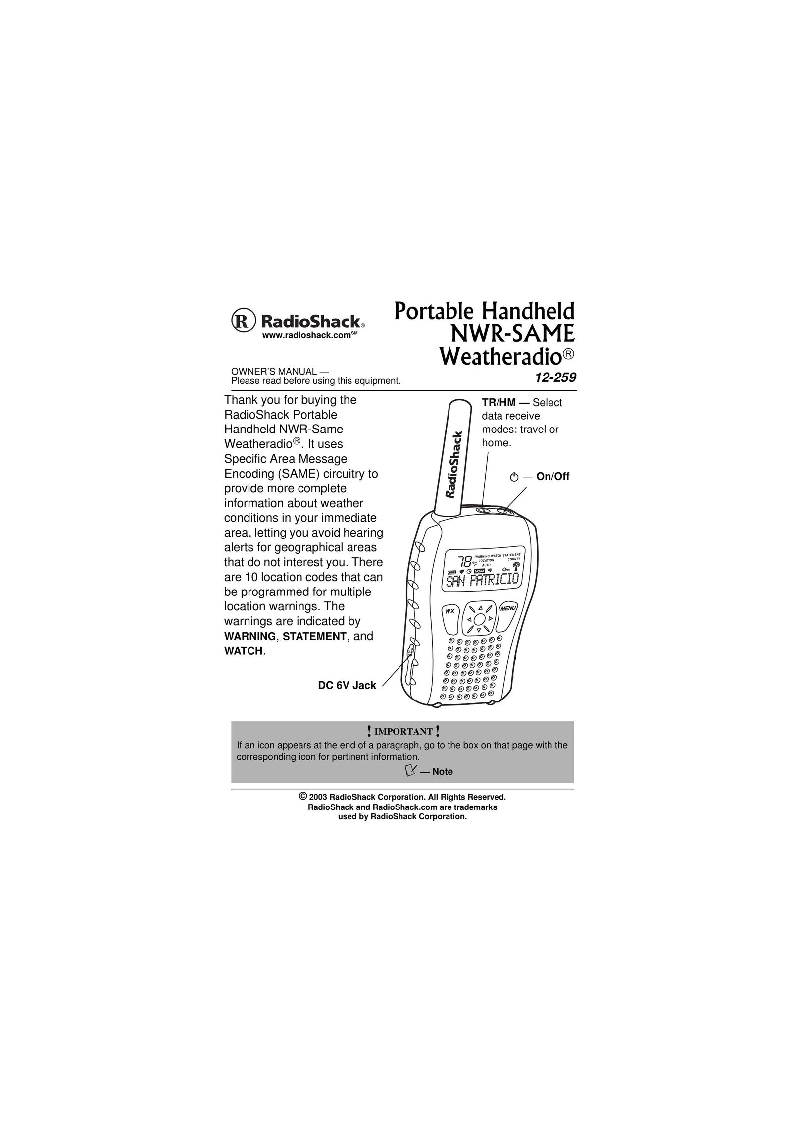 Radio Shack 12-259 Two-Way Radio User Manual