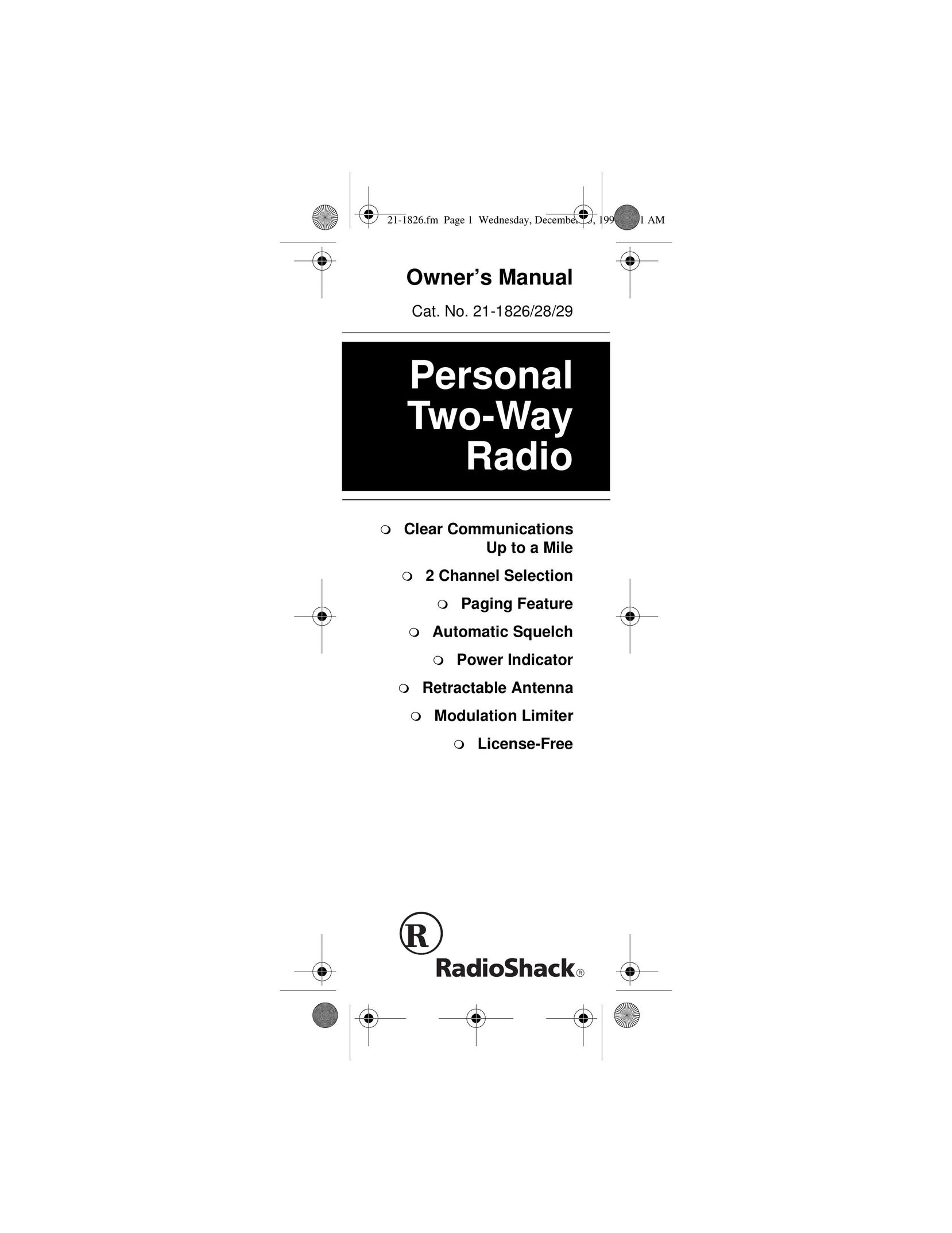 Radio Shack 21-1826 Two-Way Radio User Manual