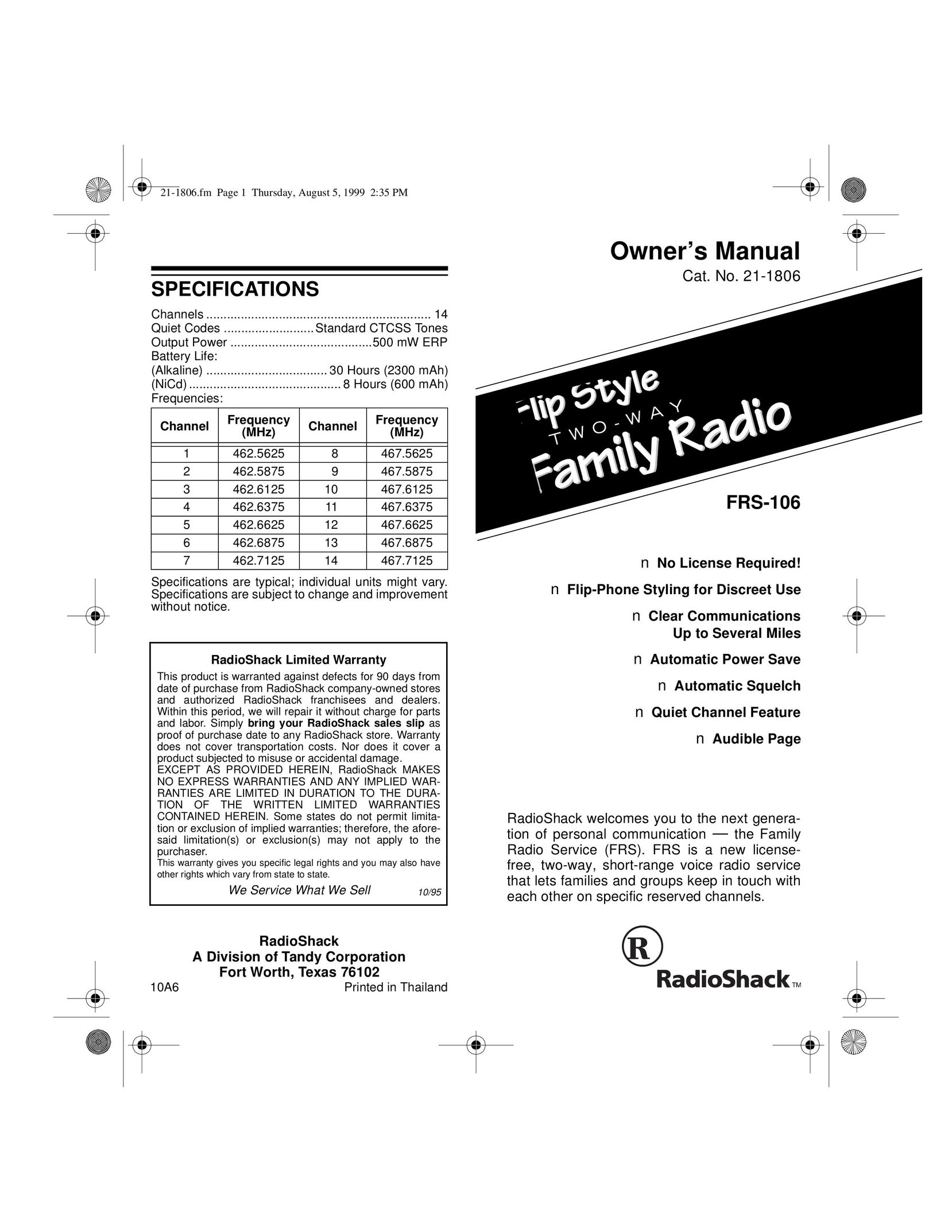Radio Shack FRS-106 Two-Way Radio User Manual