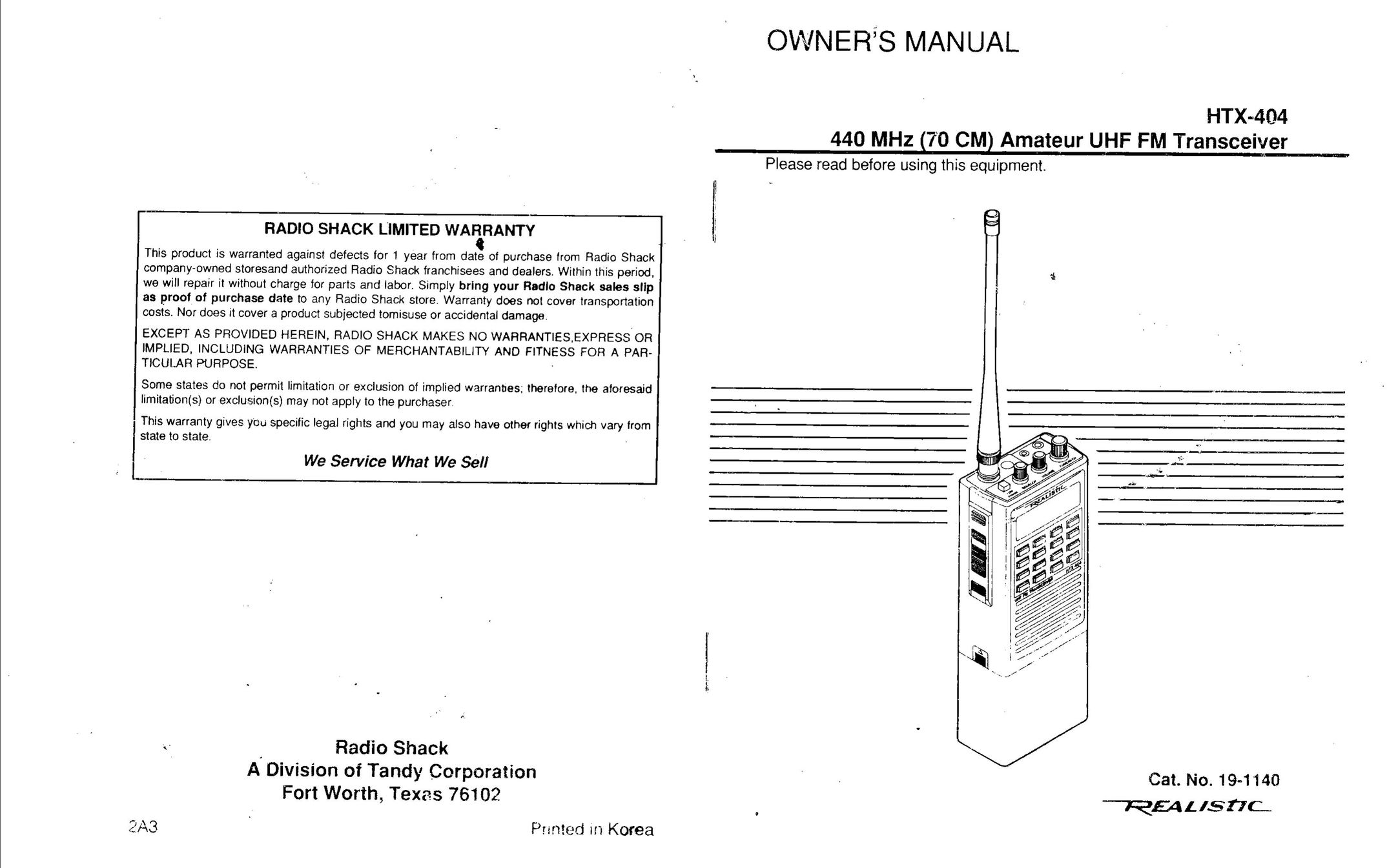 Radio Shack HTX-404 Two-Way Radio User Manual