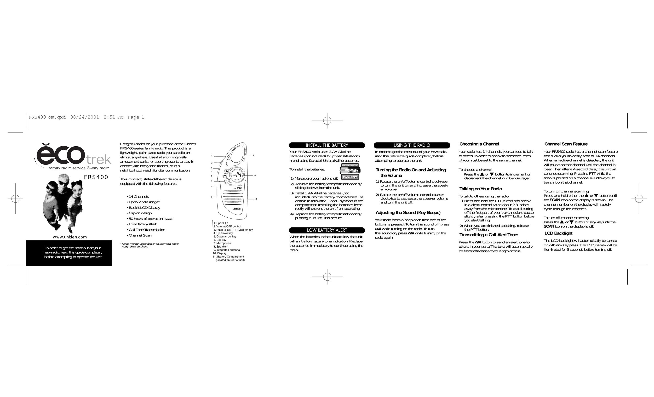 Uniden FRS400 Two-Way Radio User Manual